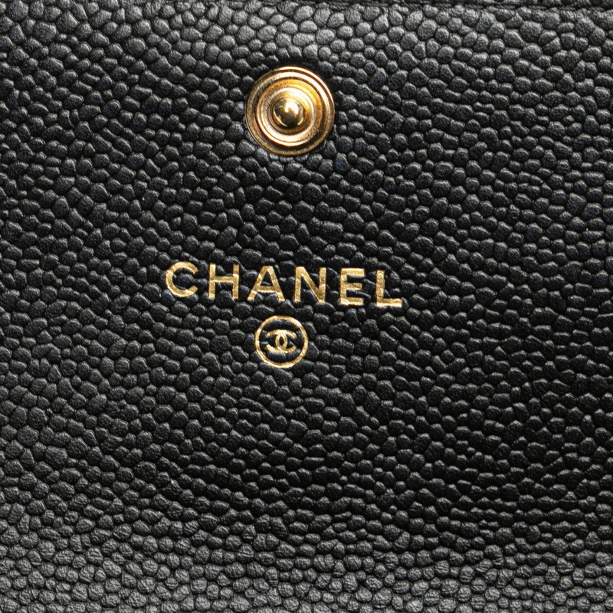 Chanel Matelasse Black Grained Calfskin Chain/Shoulder Wallet (Pre-Owned)