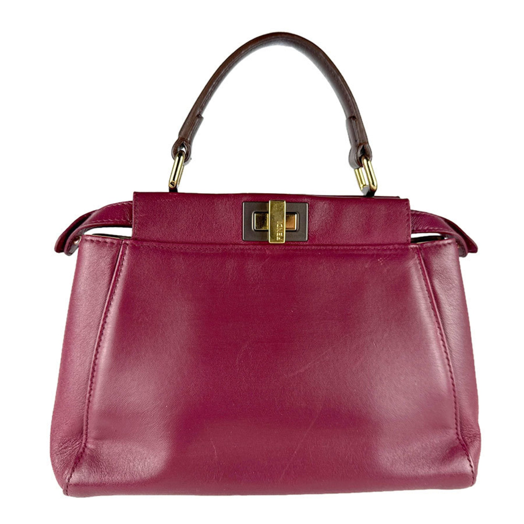 Fendi Brown Wine Leather Handbag Shoulder Bag (Pre-Owned)