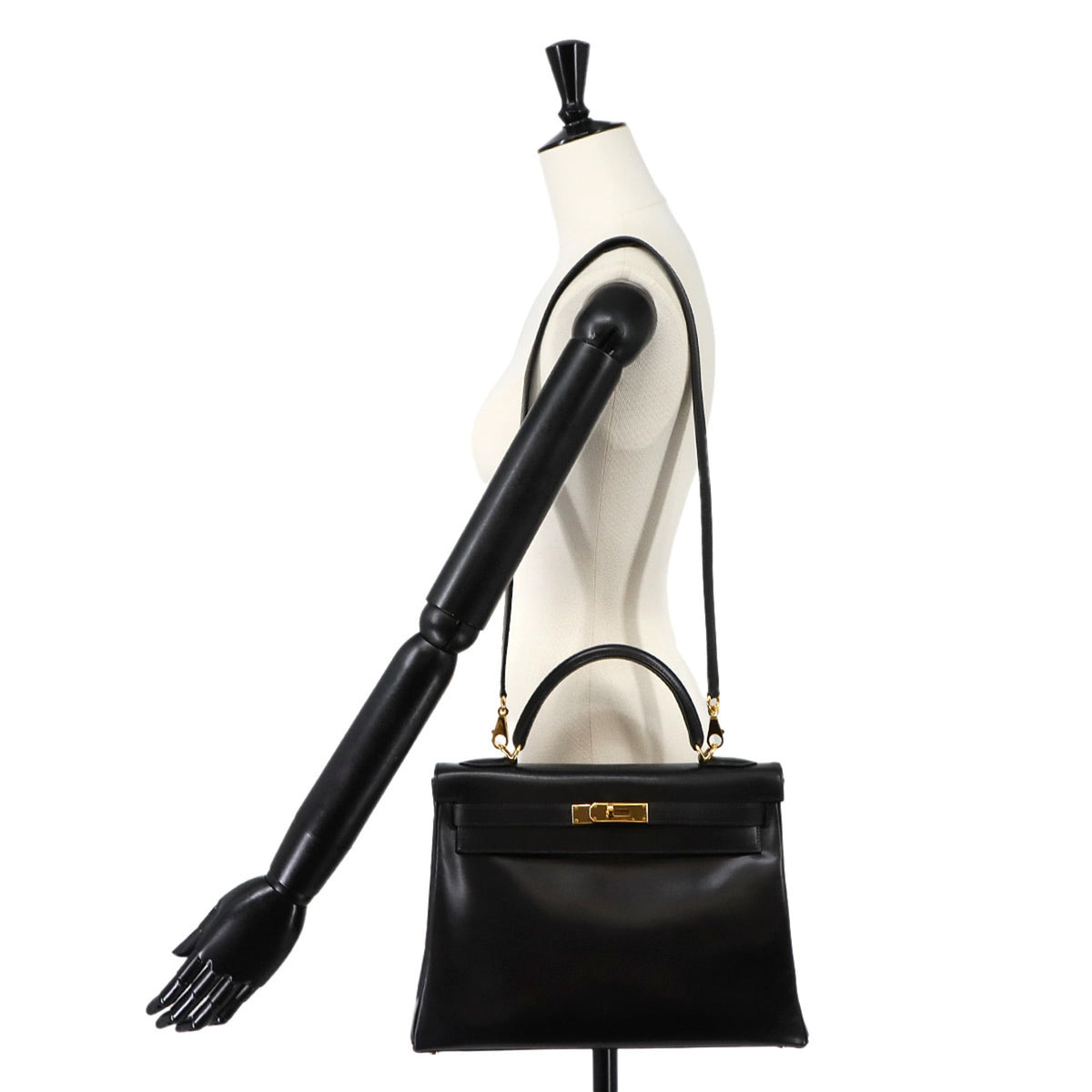 Hermes Black Box Calf Leather Handbag (Pre-Owned)