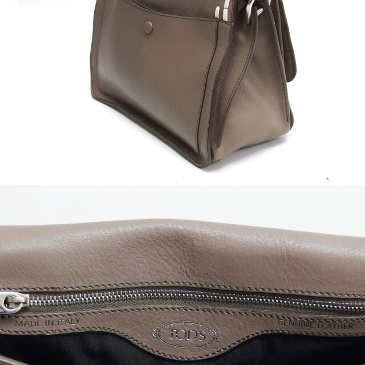 Tod's Gray Beige Grayish Leather Handbag Shoulder Bag (Pre-Owned)