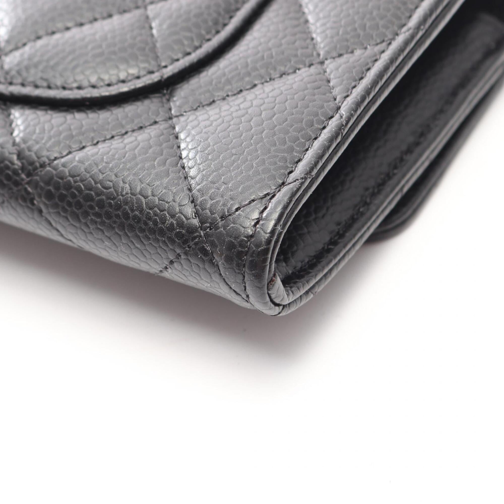 Chanel Black Grained Calfskin Long Wallet (Bi-Fold) (Pre-Owned)