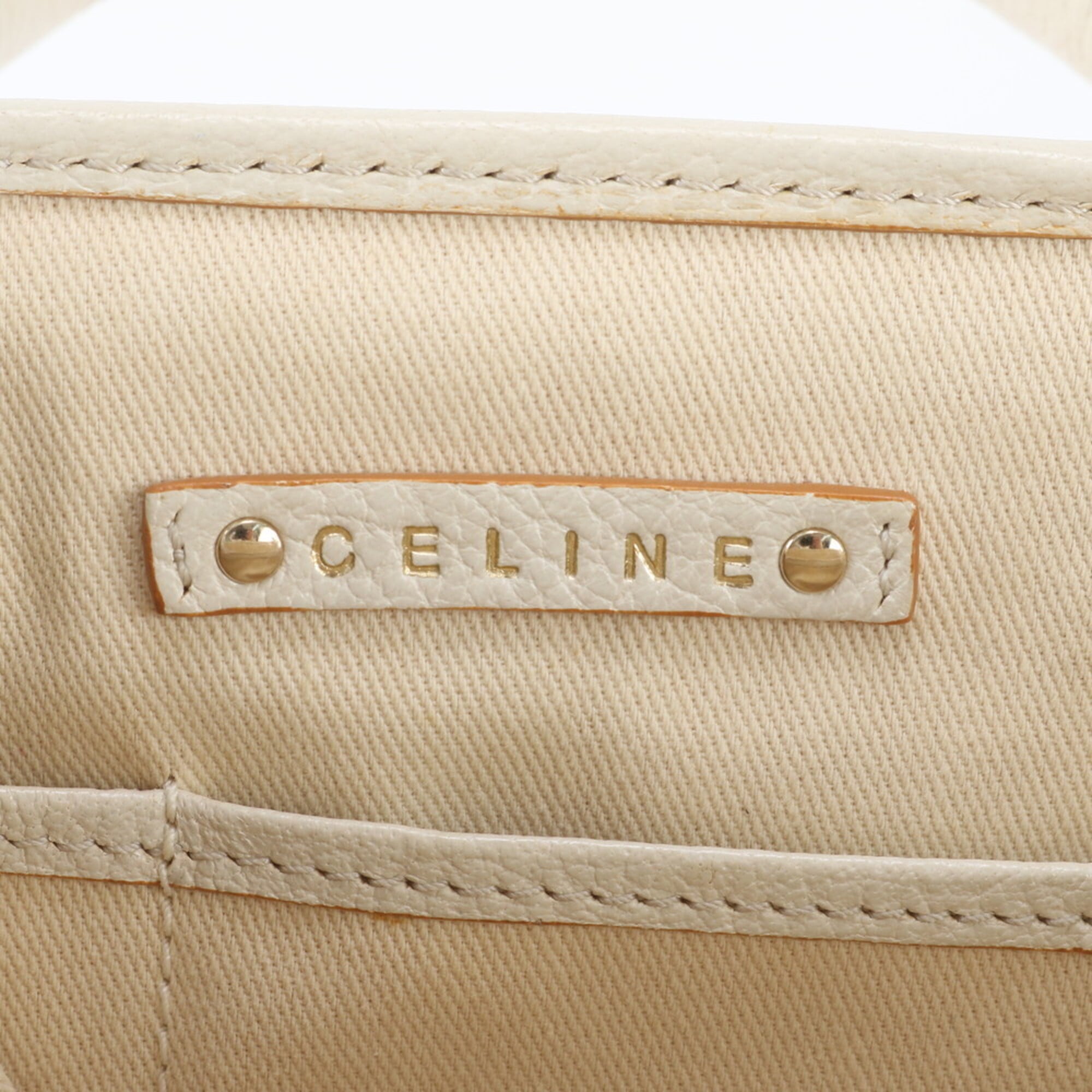 Celine Ivory Orange Canvas Leather Handbag Tote Bag (Pre-Owned)