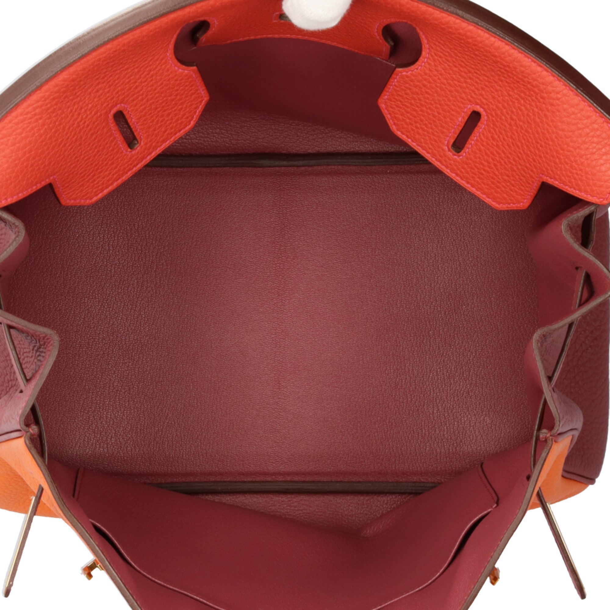 Hermes Bordeaux Orange Red Color Taurillon Clemence Leather Handbag (Pre-Owned)