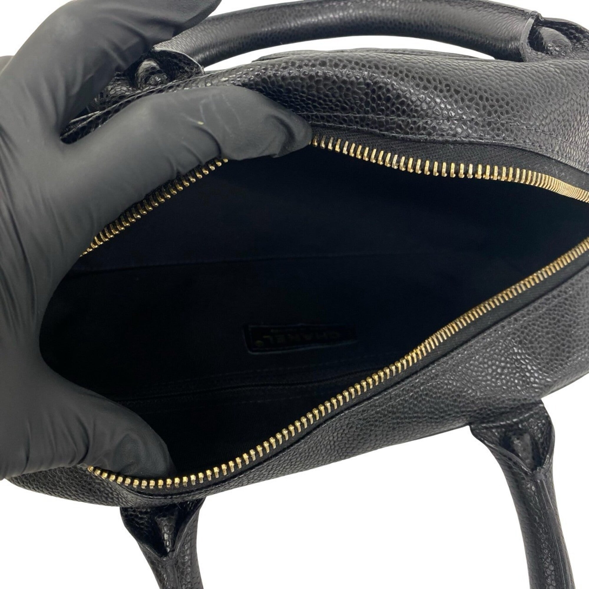 Chanel Black Grained Calfskin Boston Bag Handbag (Pre-Owned)