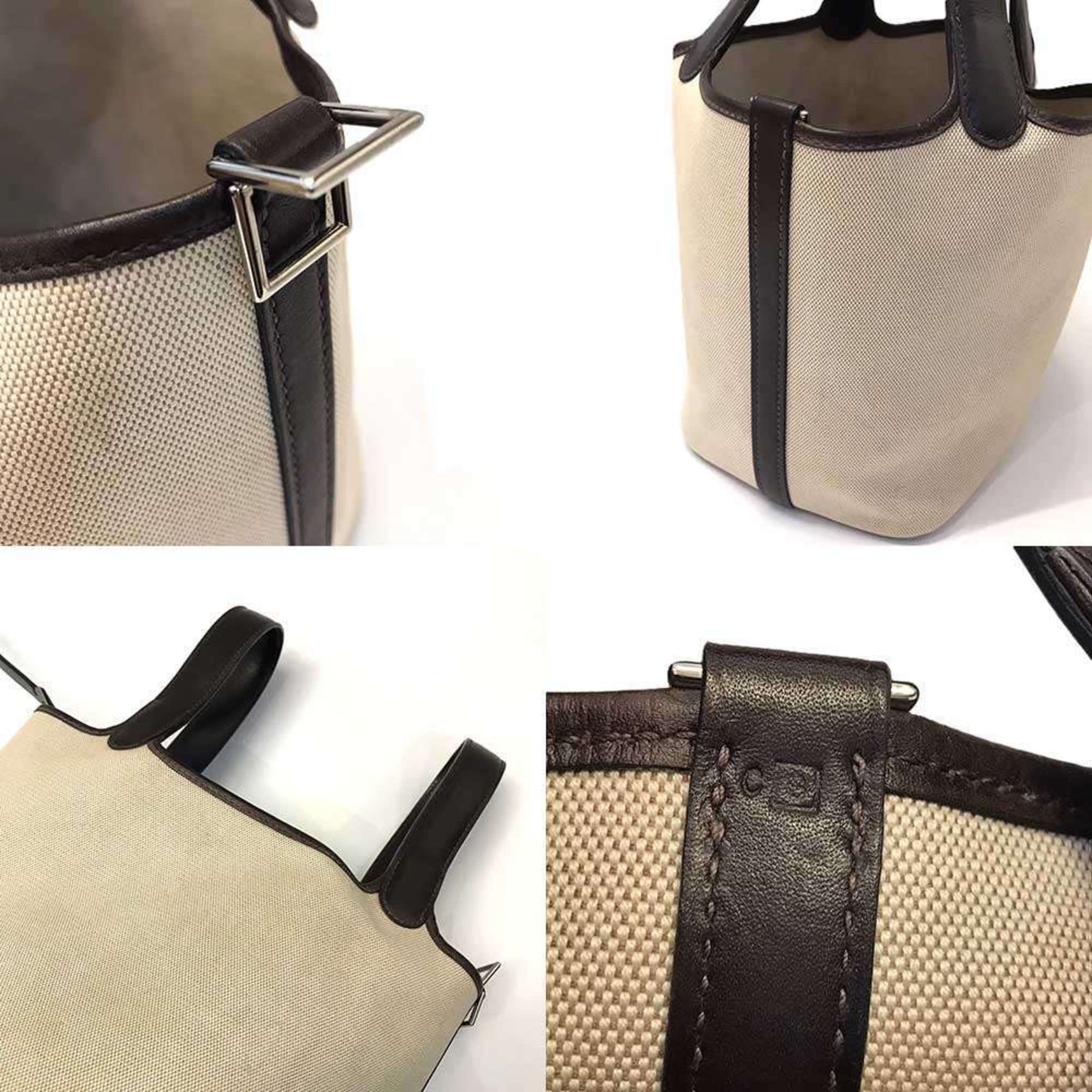 Hermes Picotin Toile H Leather Canvas Handbag (Pre-Owned)
