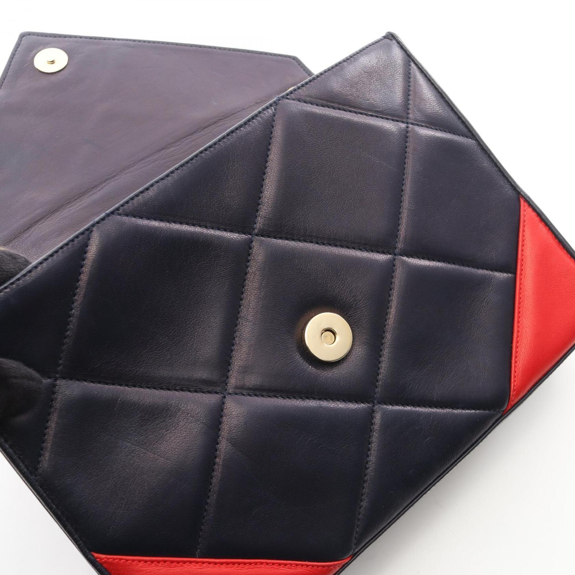 Chanel Navy Red Color Leather Handbag Shoulder Bag (Pre-Owned)