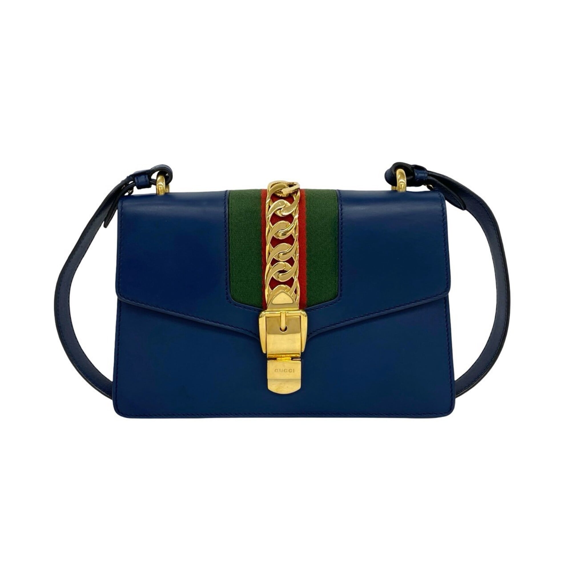 Gucci Green Navy Red Color Leather Pochette Shoulder Bag (Pre-Owned)