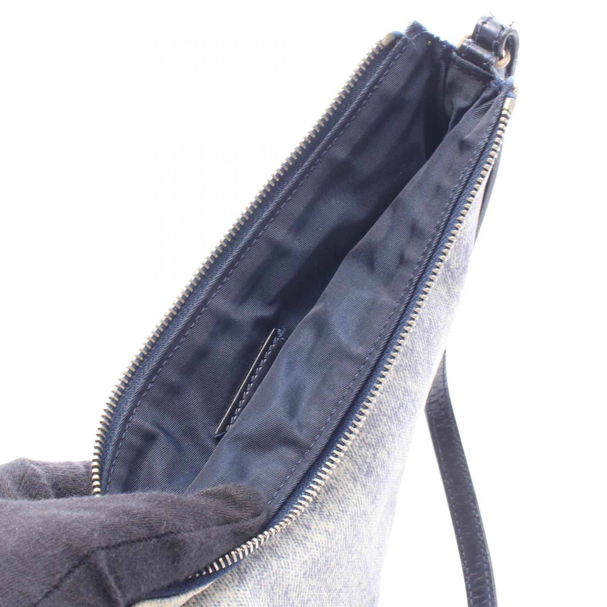 Christian Dior Gray Multi-Color Navy Canvas Leather Handbag Saddle Bag (Pre-Owned)