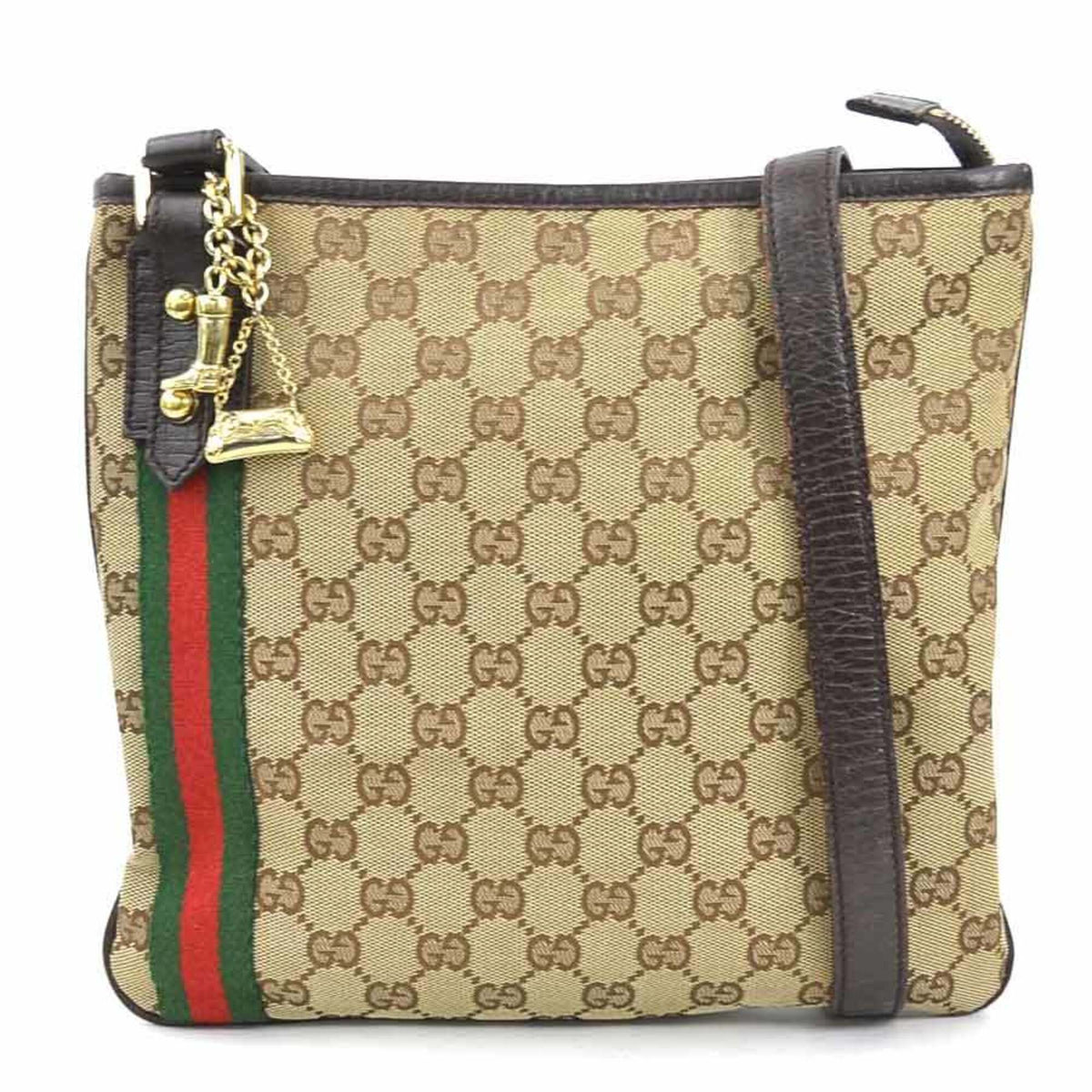 Gucci Brown Brown Gg Gg Canvas Leather Shoulder Bag (Pre-Owned)