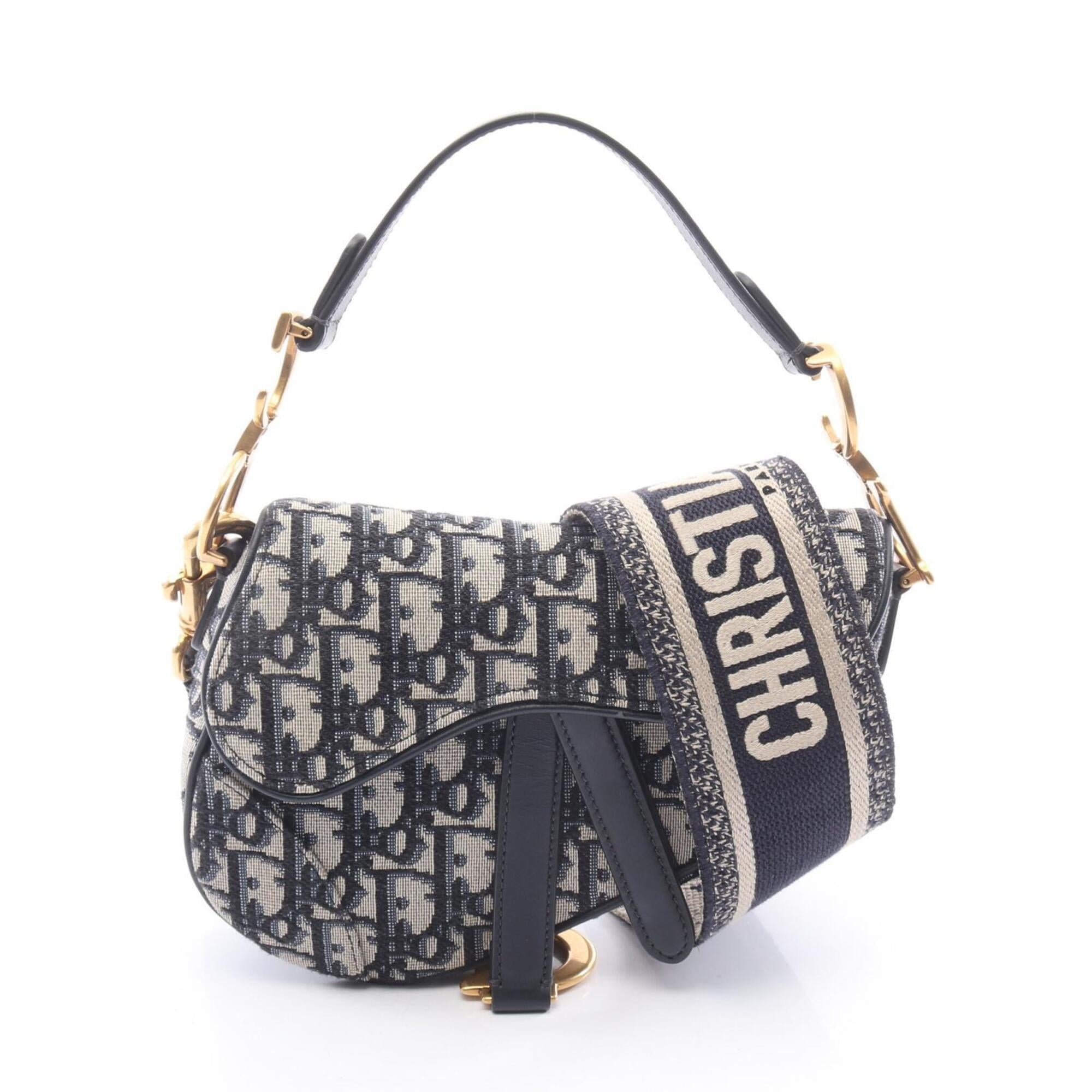 Christian Dior Ivory Navy Canvas Leather Handbag Saddle Bag (Pre-Owned)