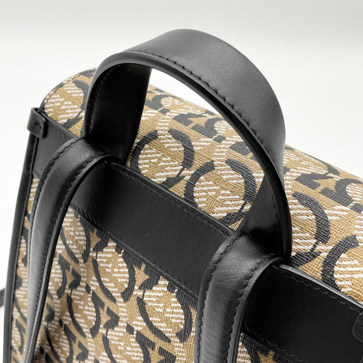 Salvatore Ferragamo Beige Black Pvc Leather Backpack (Pre-Owned)