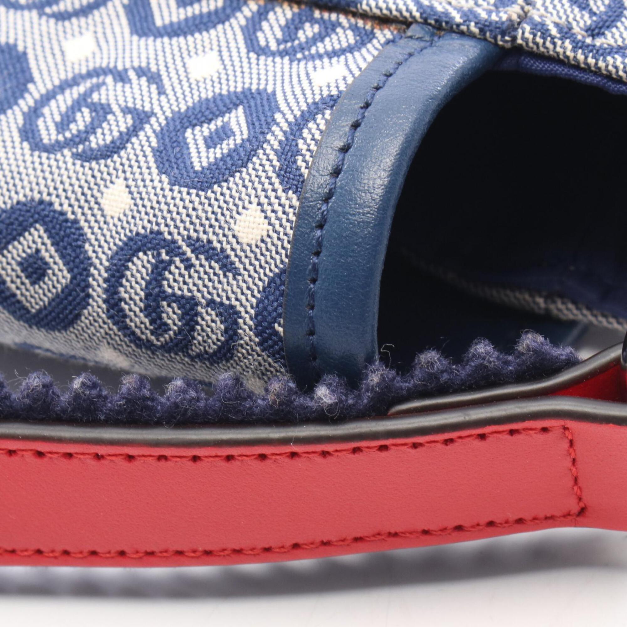 Gucci Gray Navy Red Color Canvas Leather Handbag Shoulder Bag (Pre-Owned)