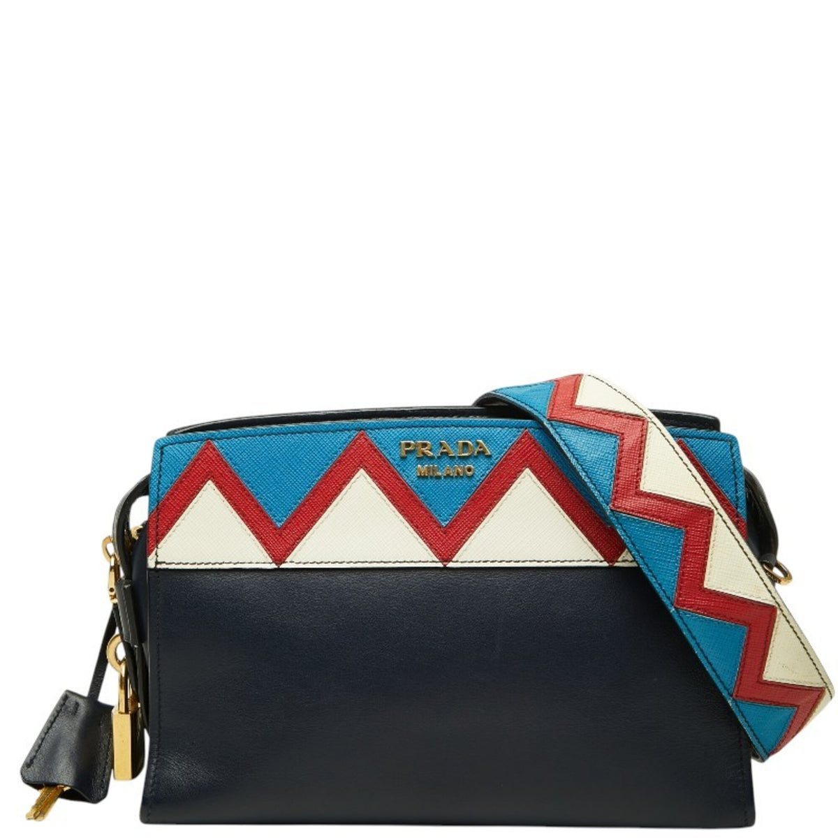 Prada Multi-Color Navy Leather Shoulder Bag (Pre-Owned)