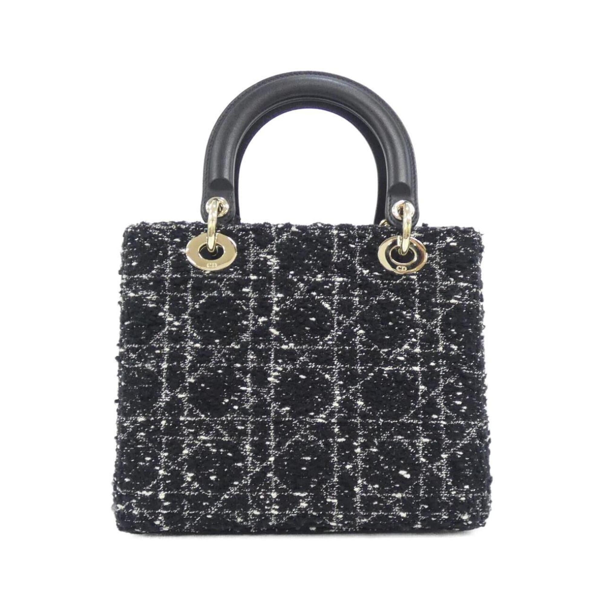 Christian Dior Black White Tweed Leather Handbag (Pre-Owned)