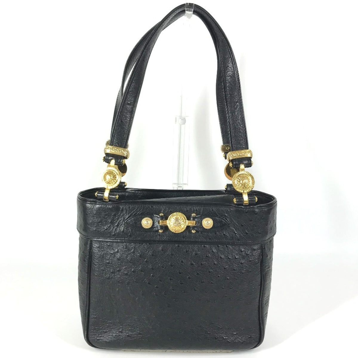Versace Black Leather Shoulder Bag Tote Bag (Pre-Owned)
