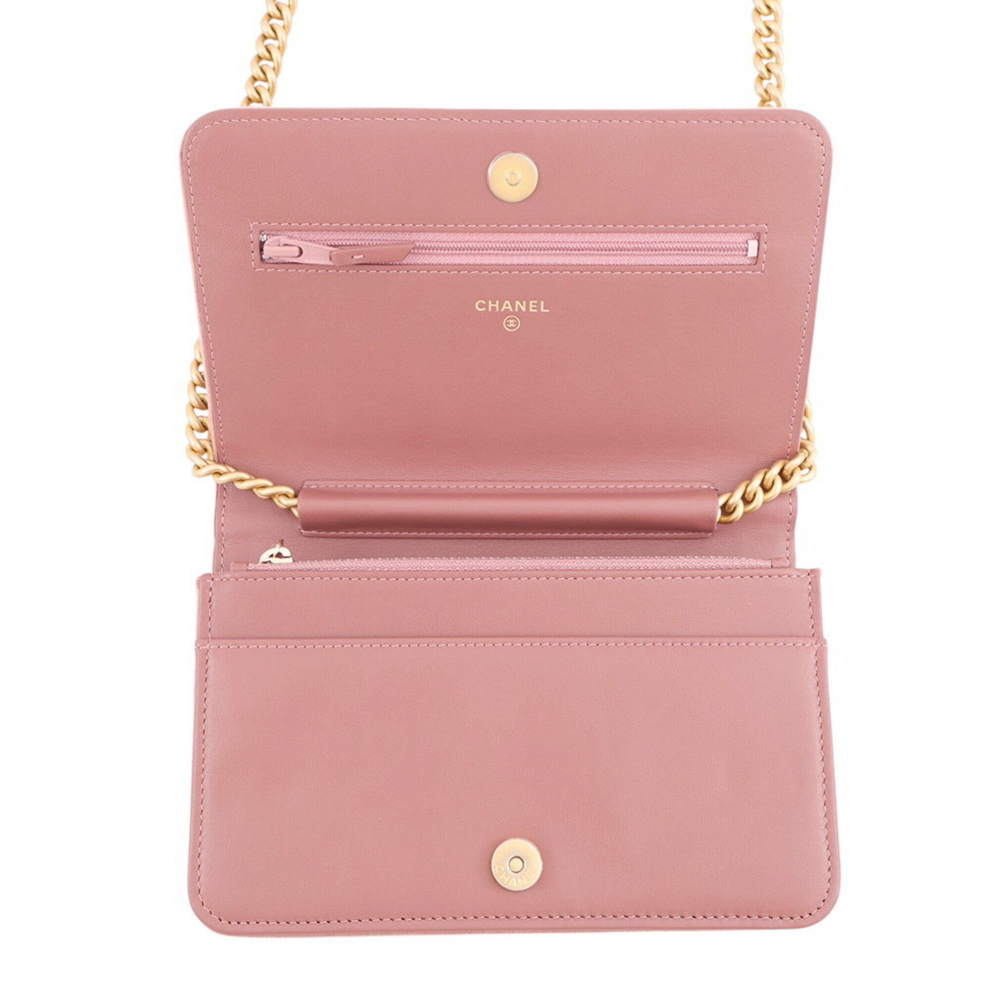 Chanel Boy Chanel Pink Velvet Chain/Shoulder Wallet (Pre-Owned)