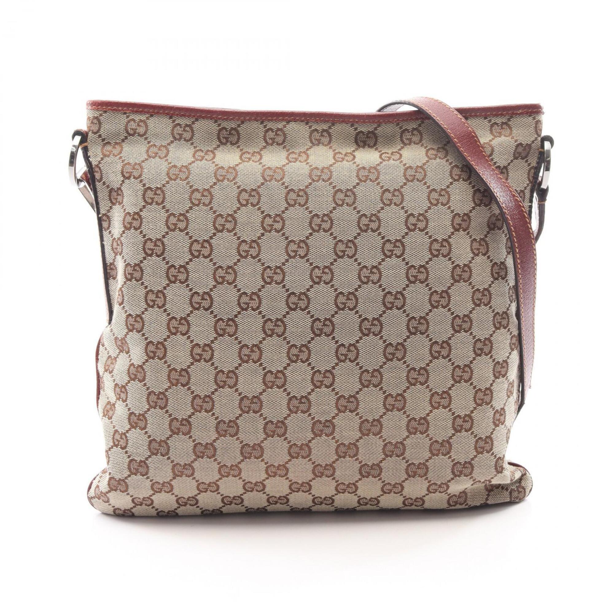 Gucci Beige Bordeaux Canvas Leather Shoulder Bag (Pre-Owned)