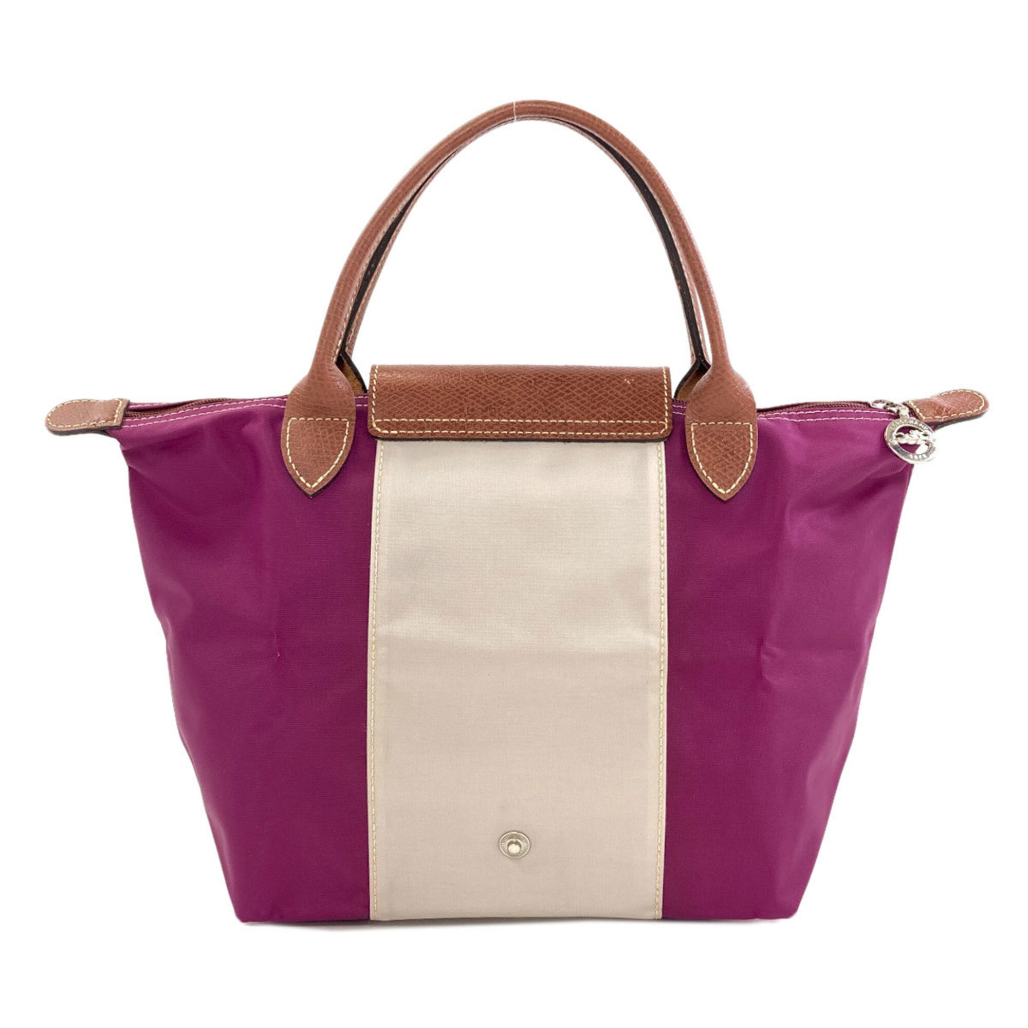 Longchamp Le Pliage Brown Light Gray Purple Nylon Handbag (Pre-Owned)