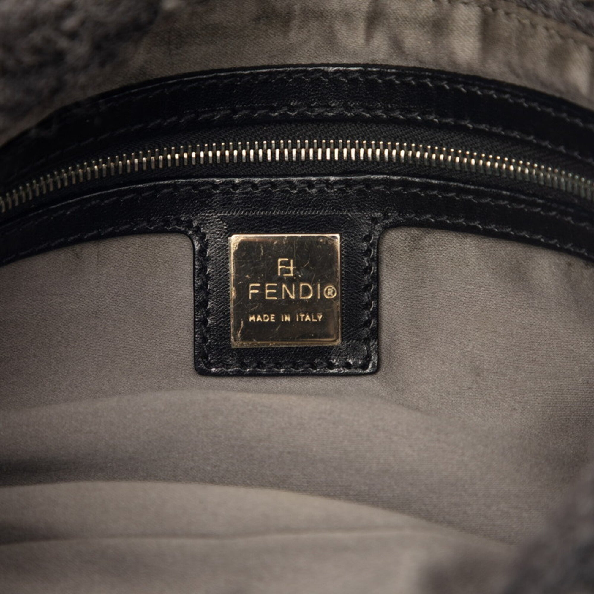 Fendi Black Gray Knit Leather Handbag Shoulder Bag (Pre-Owned)