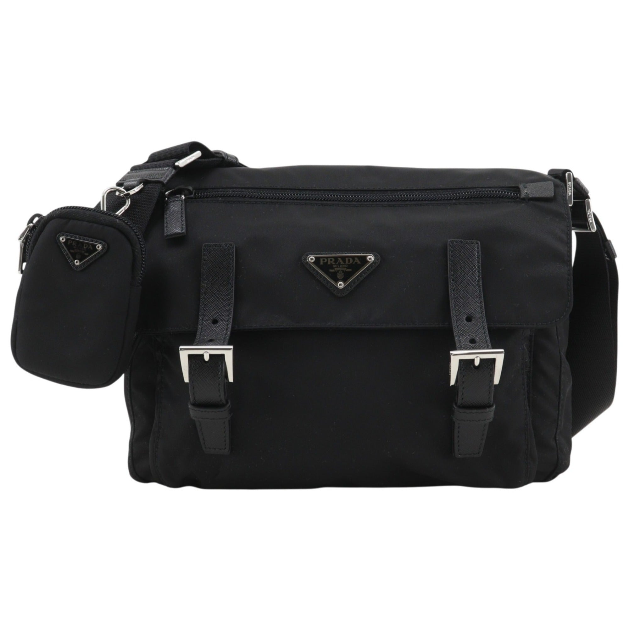 Prada Black Nero Nylon Messenger Bag Shoulder Bag (Pre-Owned)