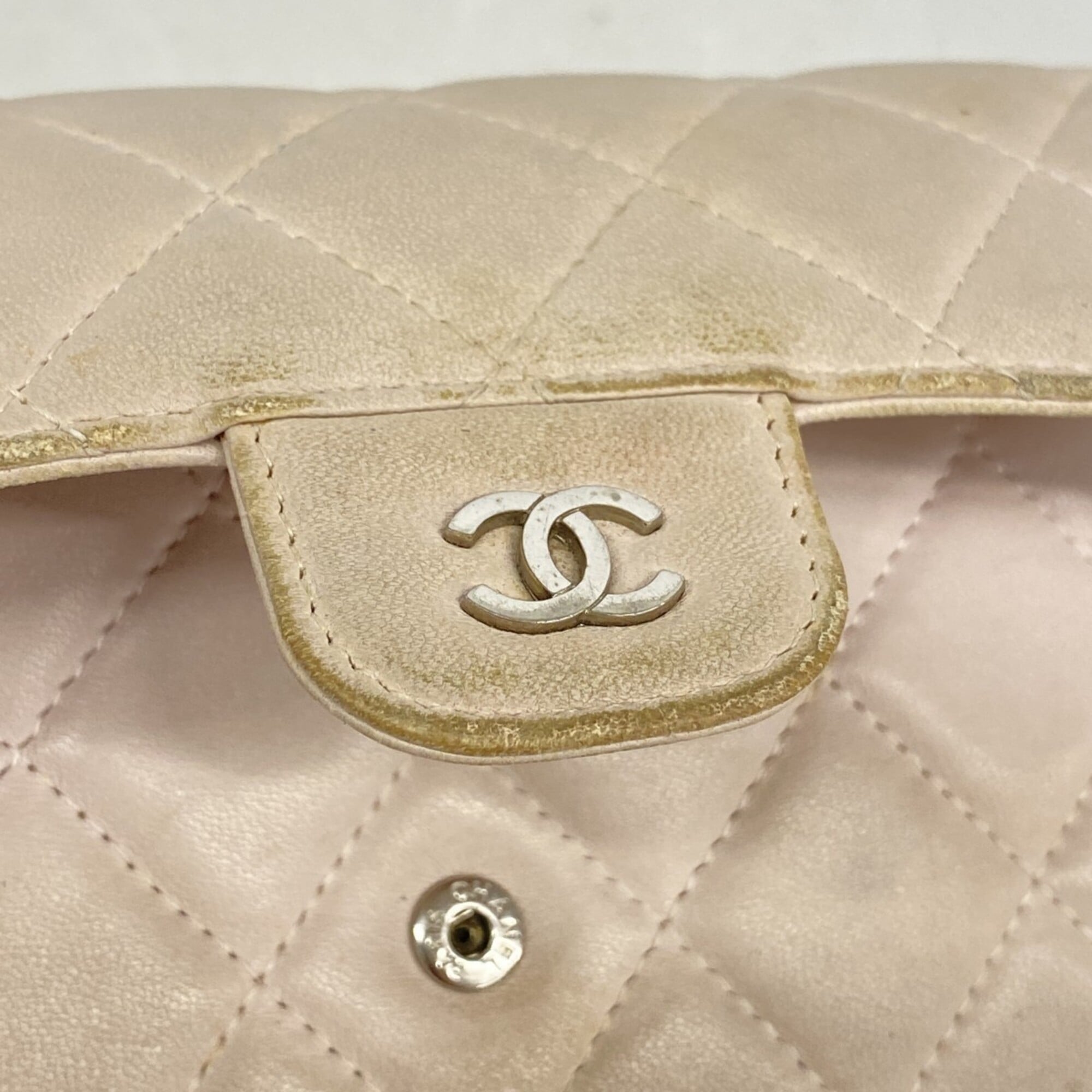 Chanel Pink Leather Long Wallet (Tri-Fold) (Pre-Owned)