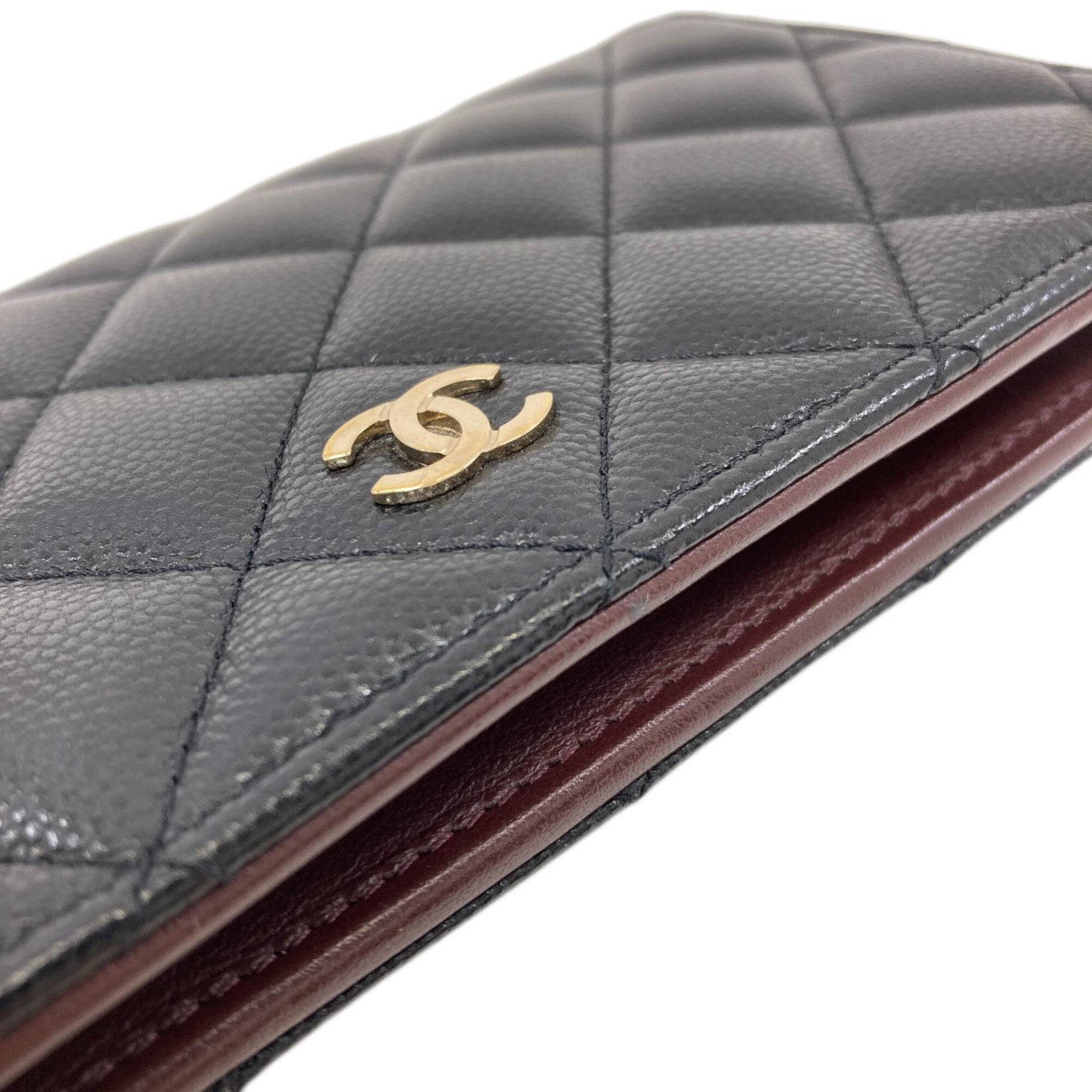 Chanel Matelasse Black Leather Long Wallet (Bi-Fold) (Pre-Owned)