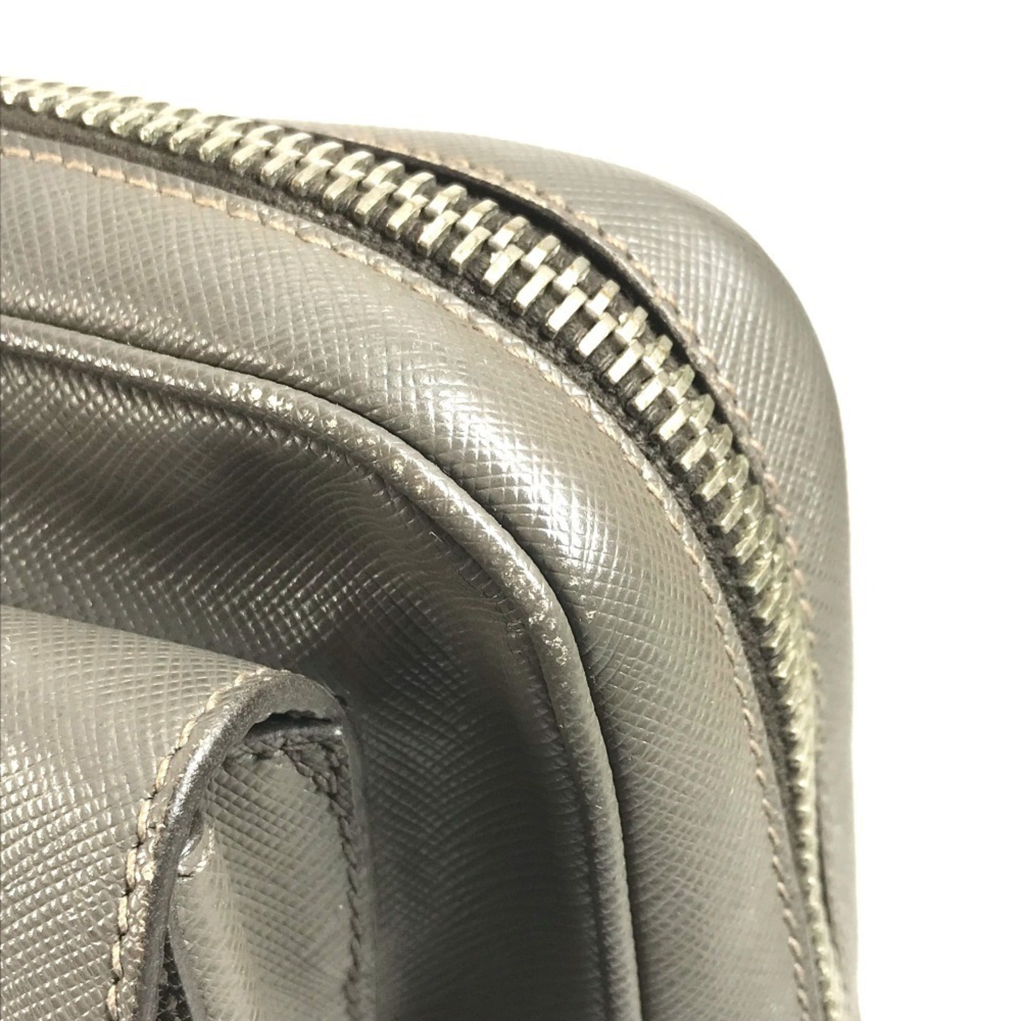 Prada Gray Leather Briefcase Handbag Tote Bag (Pre-Owned)