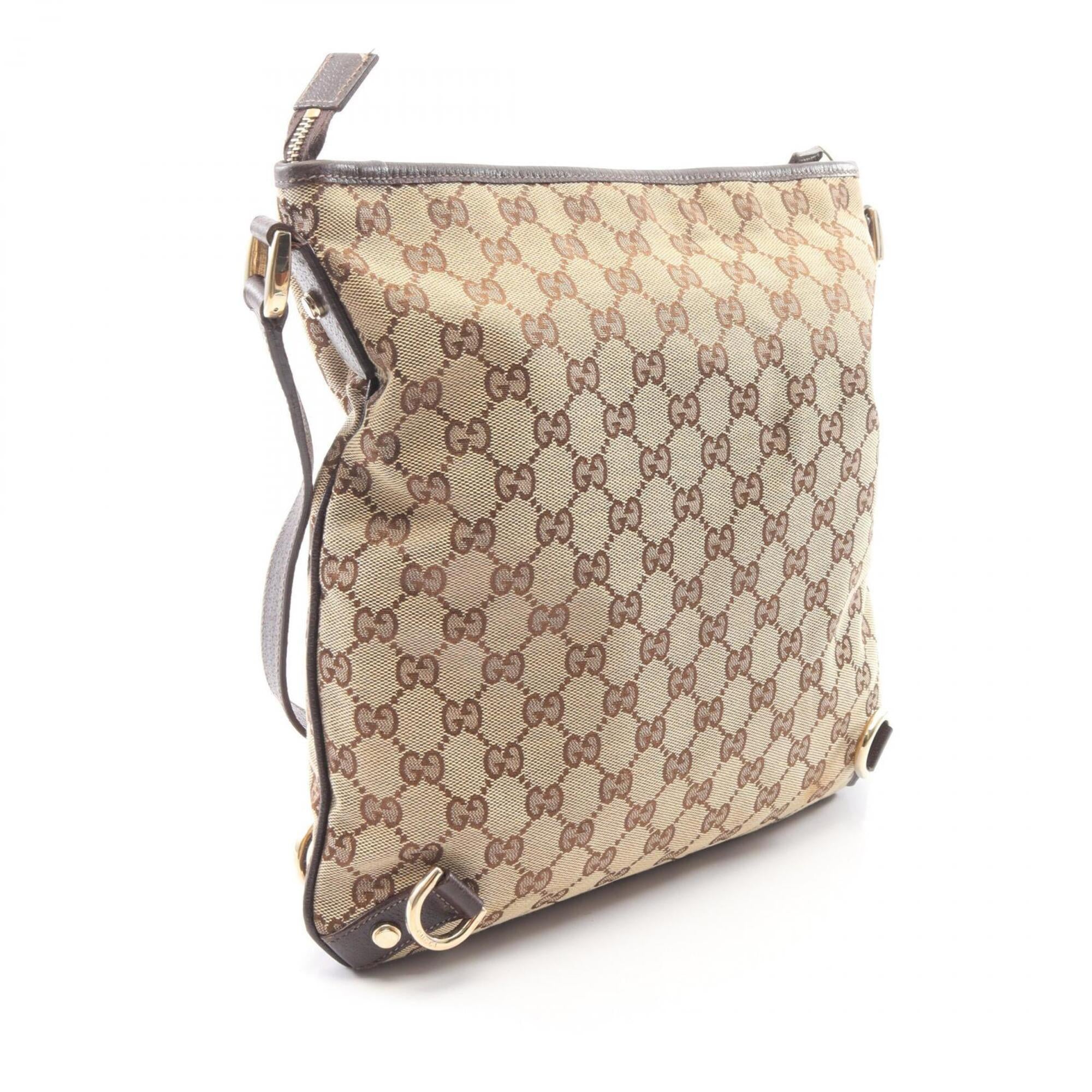 Gucci Beige Brown Canvas Leather Handbag Shoulder Bag (Pre-Owned)