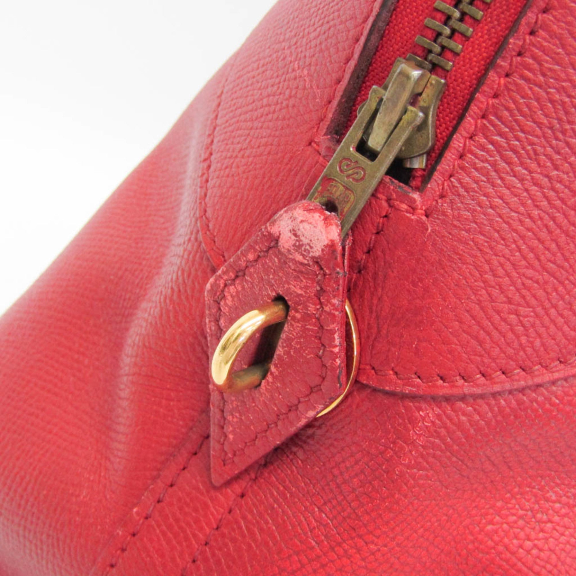 Hermes Red Color Courchevel Leather Handbag (Pre-Owned)