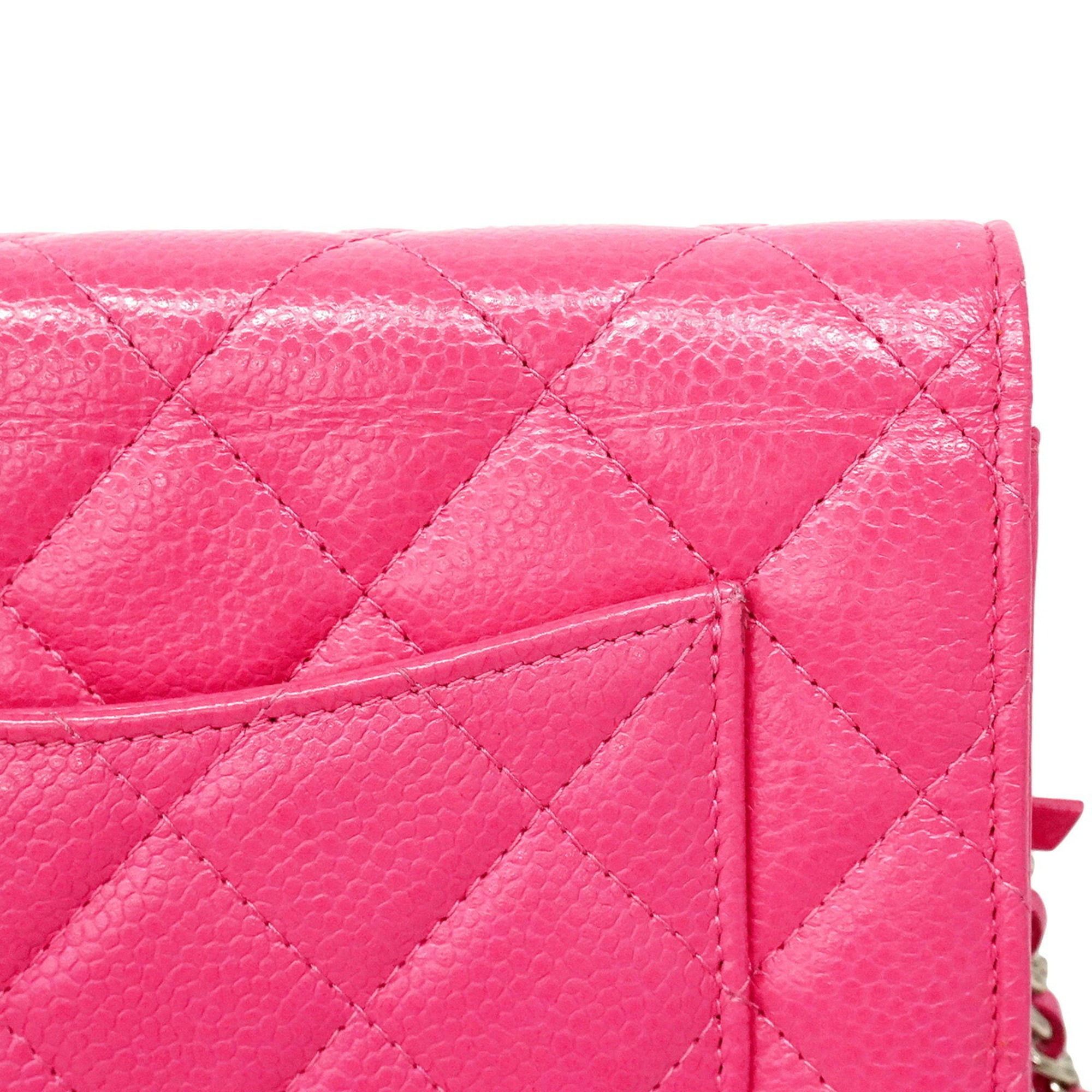 Chanel Pink Grained Calfskin Chain/Shoulder Wallet (Pre-Owned)