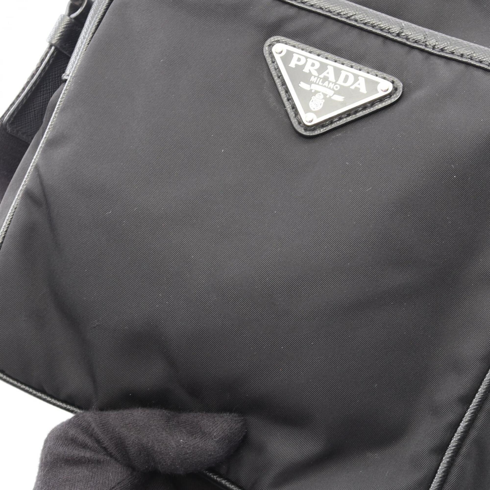 Prada Black Nylon Leather Handbag Pouch Shoulder Bag (Pre-Owned)