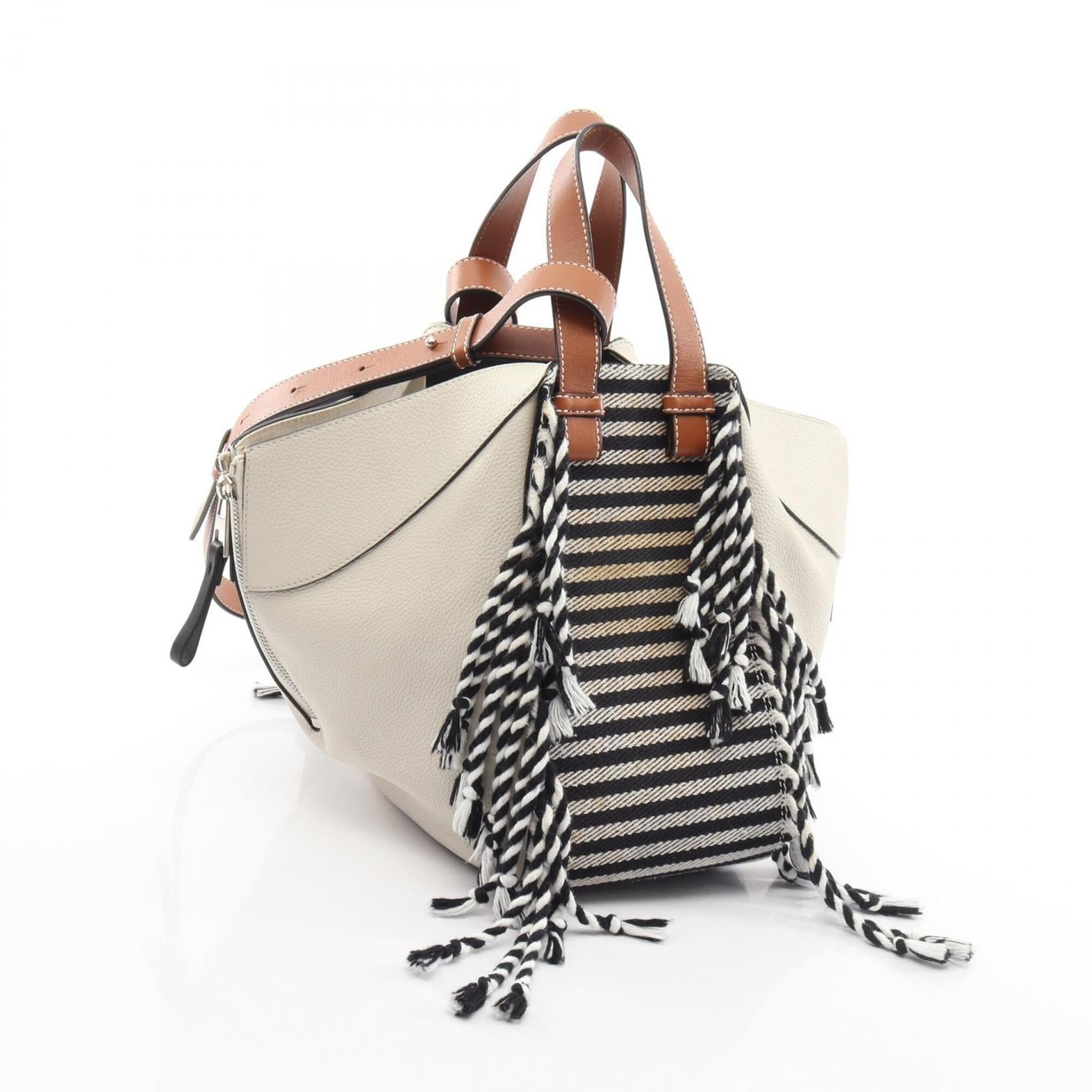Loewe Black Brown White Leather Canvas Handbag (Pre-Owned)