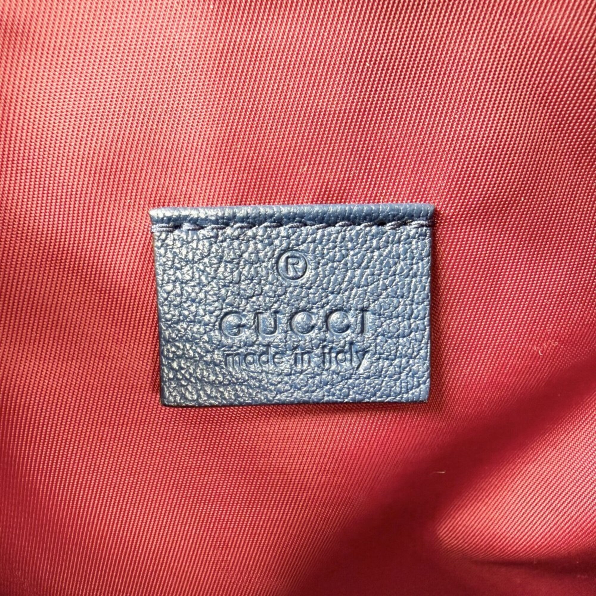 Gucci Brown Navy Gg Canvas Leather Backpack (Pre-Owned)