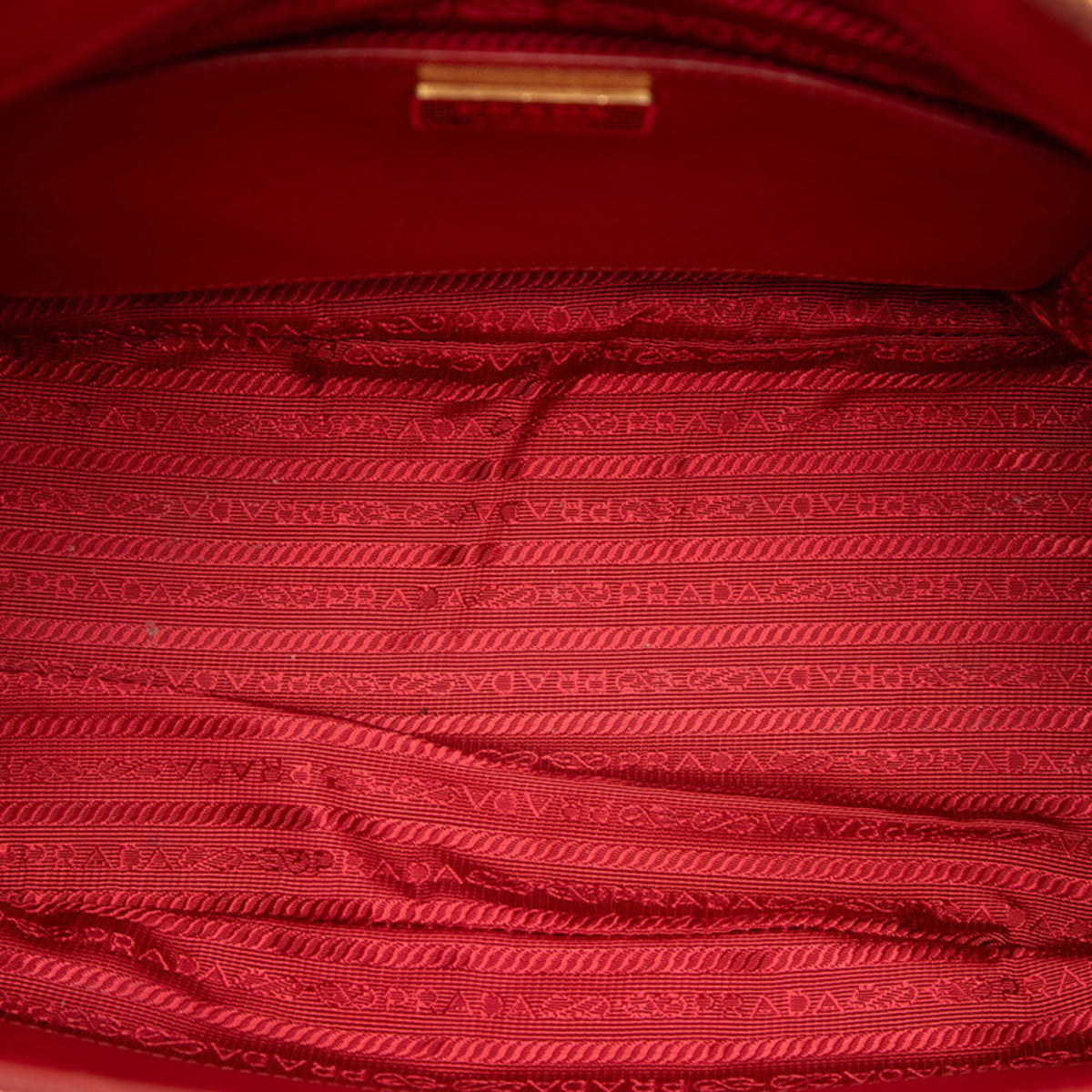 Prada Red Color Leather Handbag Shoulder Bag (Pre-Owned)
