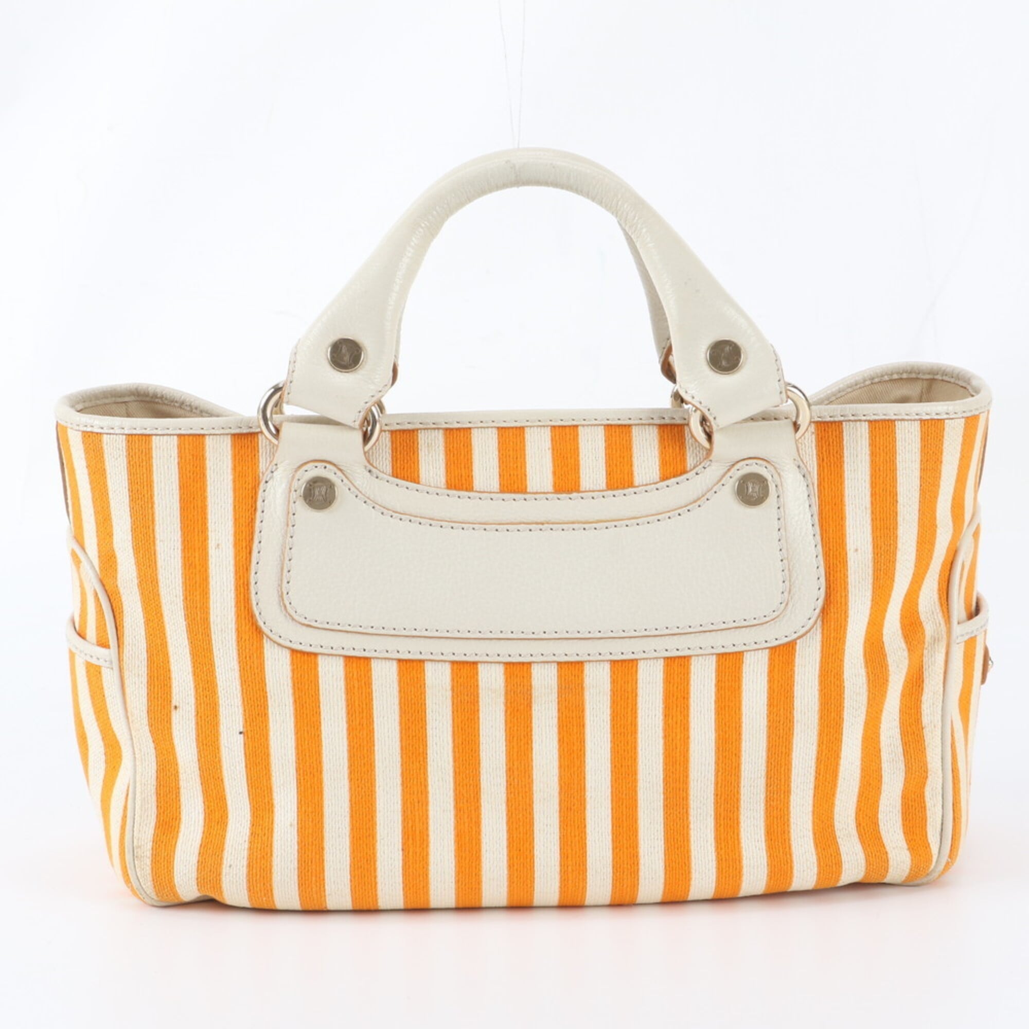 Celine Ivory Orange Canvas Leather Handbag Tote Bag (Pre-Owned)