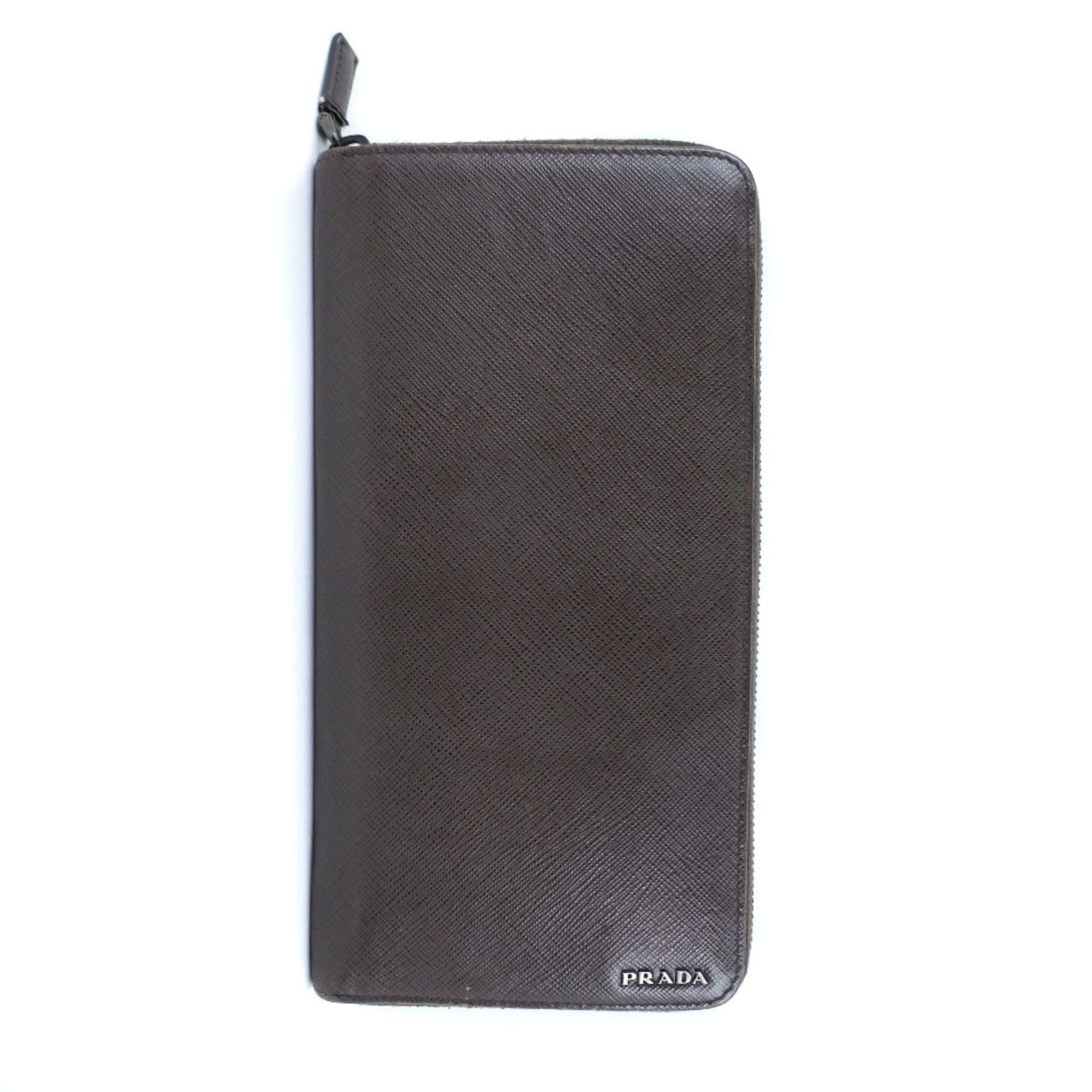 Prada Saffiano Caffe Dark Brown Nero Saffiano Long Wallet (Bi-Fold) (Pre-Owned)