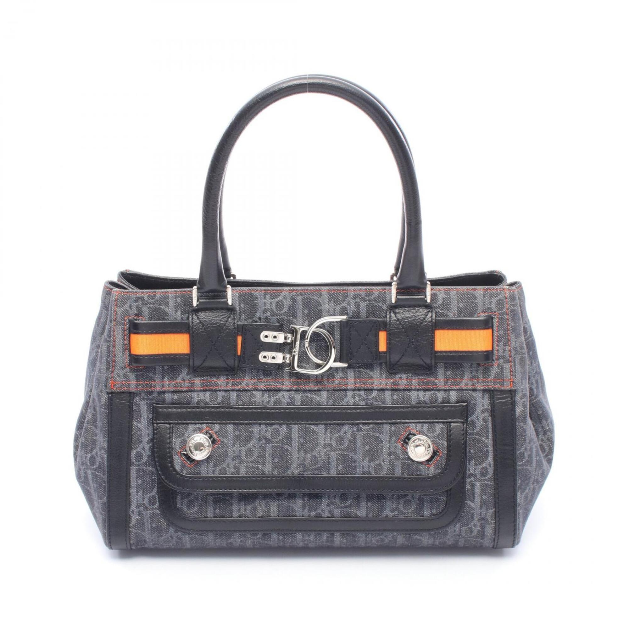 Christian Dior Black Navy Orange Denim Leather Handbag (Pre-Owned)
