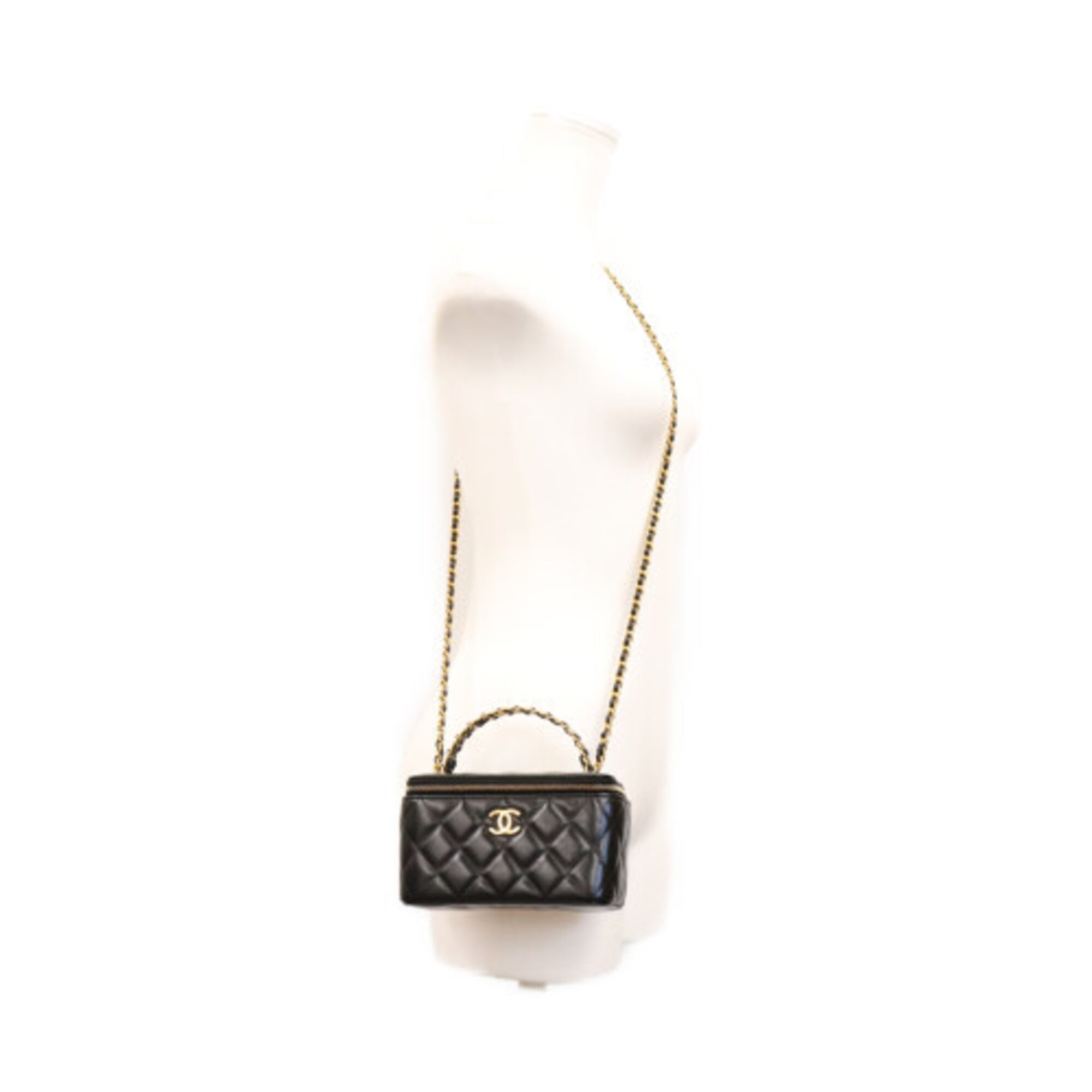 Chanel Black Leather Shoulder Bag Vanity Bag (Pre-Owned)
