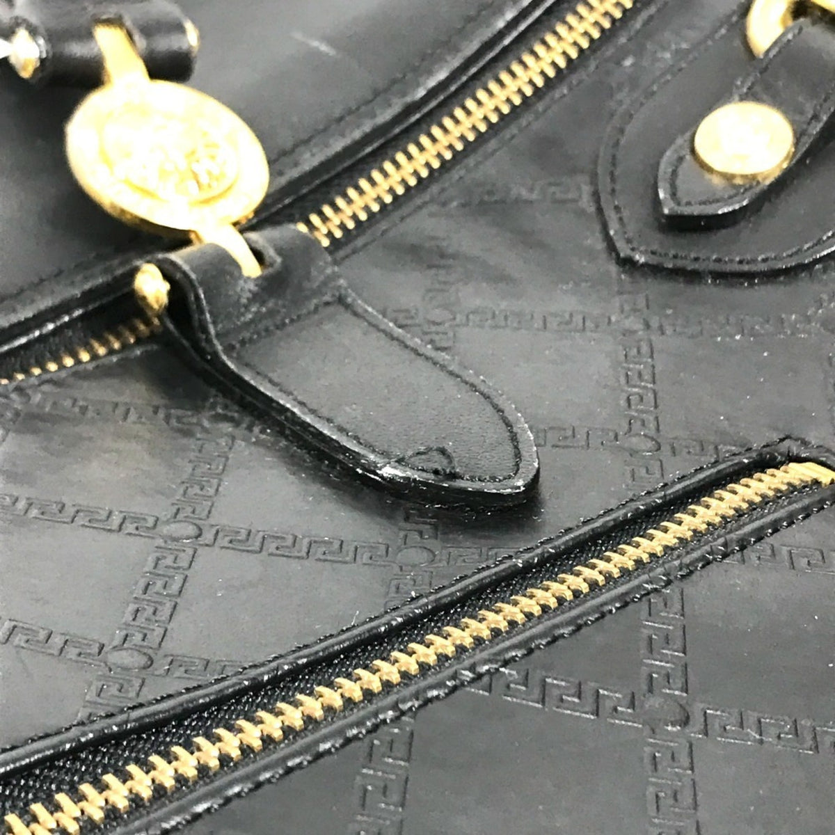 Versace Black Leather Boston Bag Handbag (Pre-Owned)