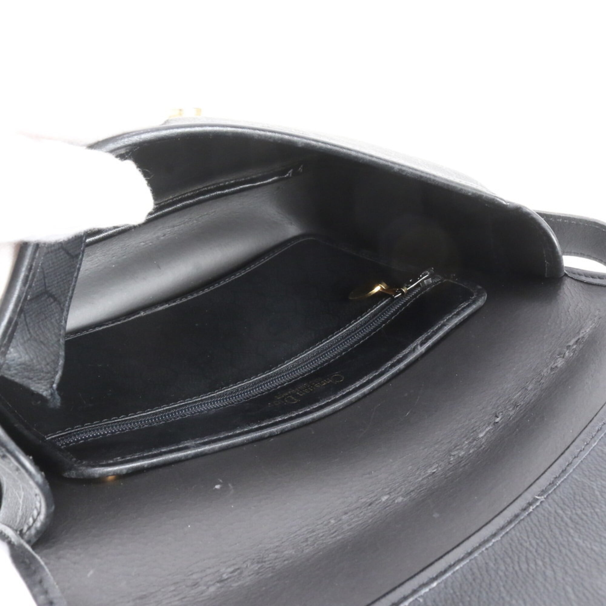 Christian Dior Black Leather Coated Canvas Handbag Shoulder Bag Tote Bag (Pre-Owned)