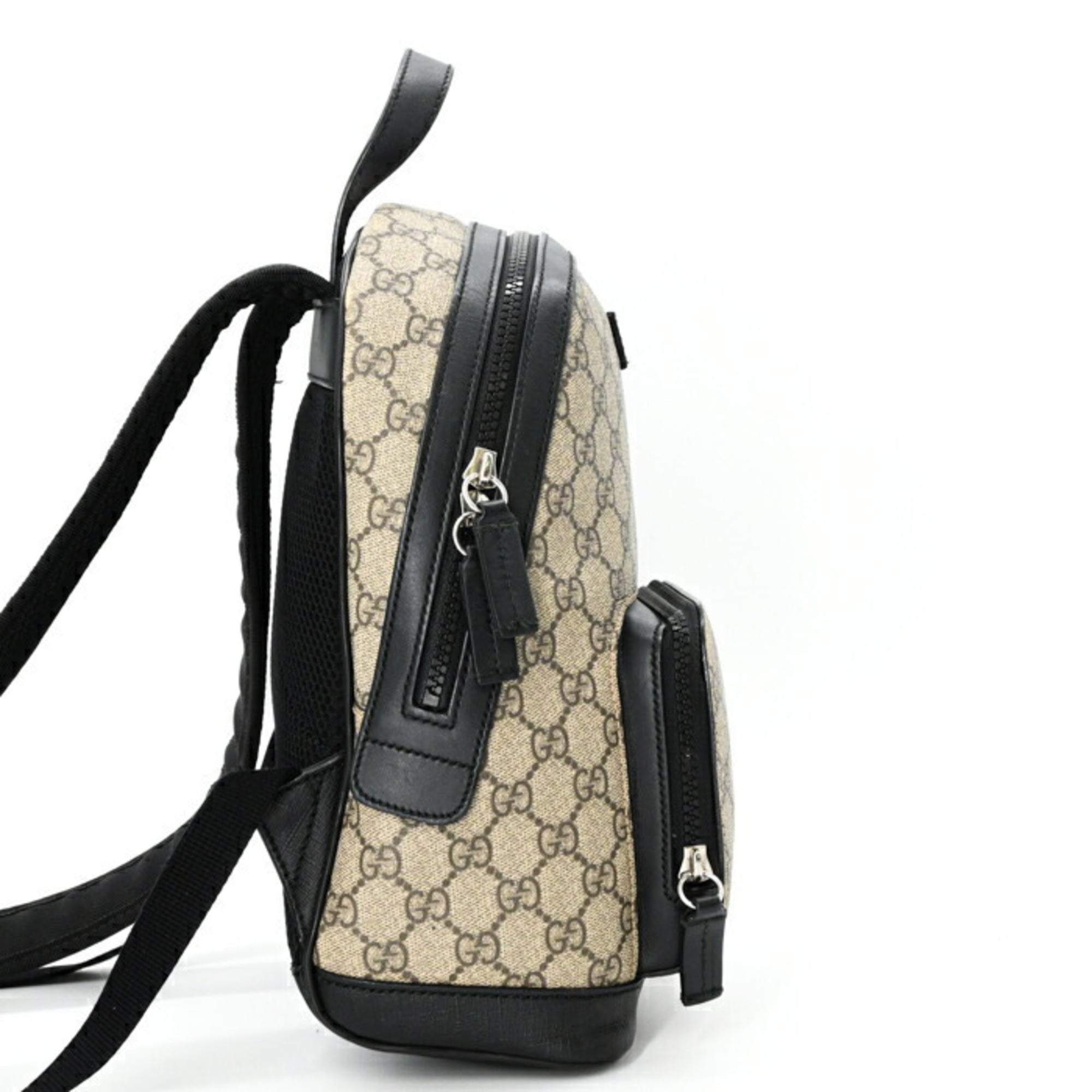 Gucci Beige Black Gg Supreme Leather Backpack (Pre-Owned)
