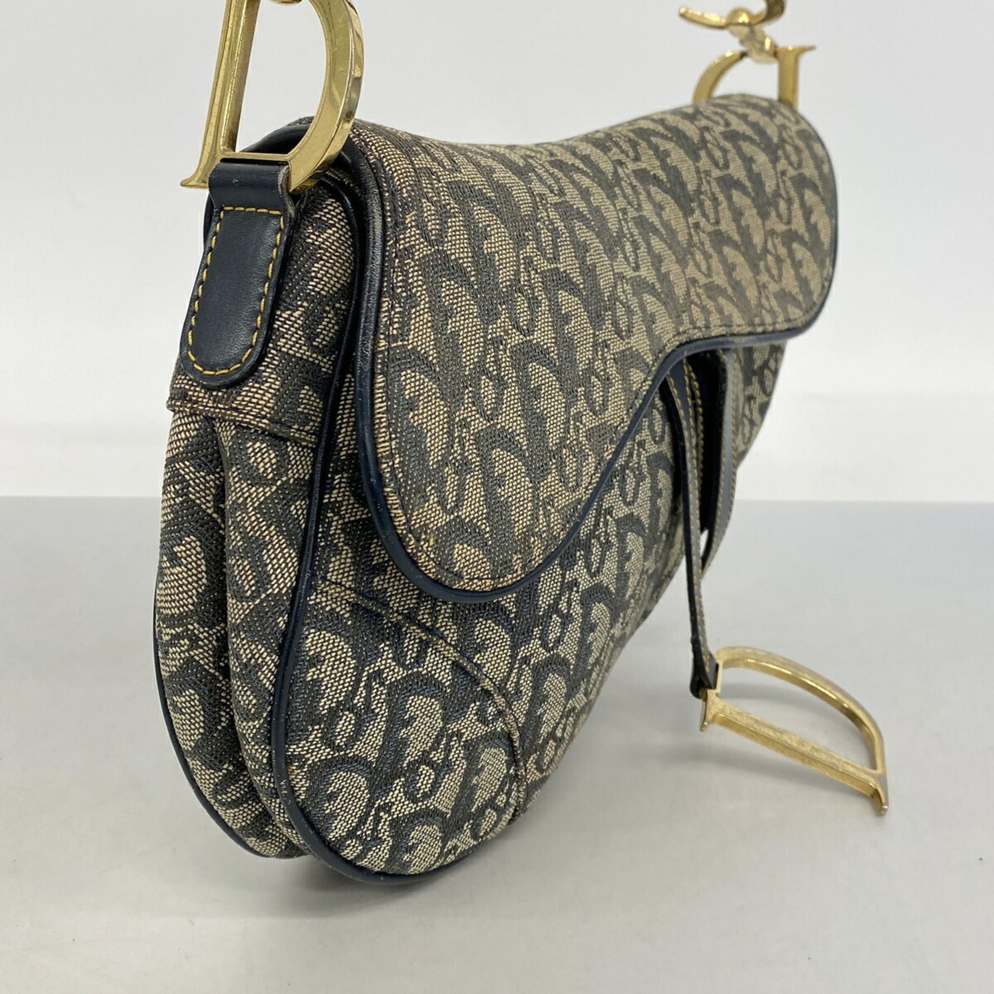 Christian Dior Beige Navy Canvas Handbag (Pre-Owned)