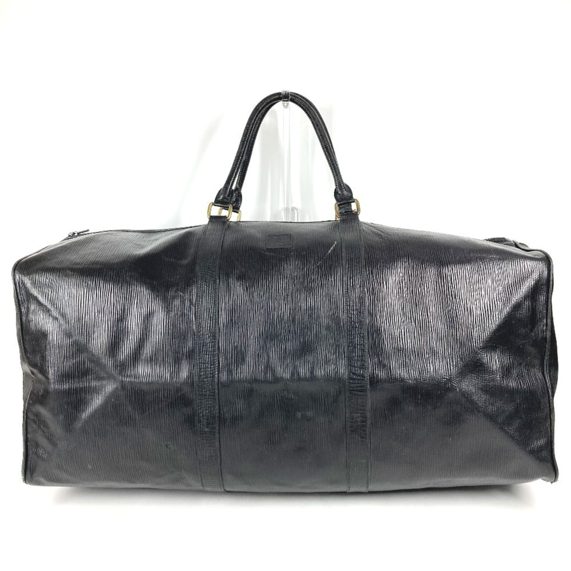 Fendi Black Leather Boston Bag Handbag (Pre-Owned)