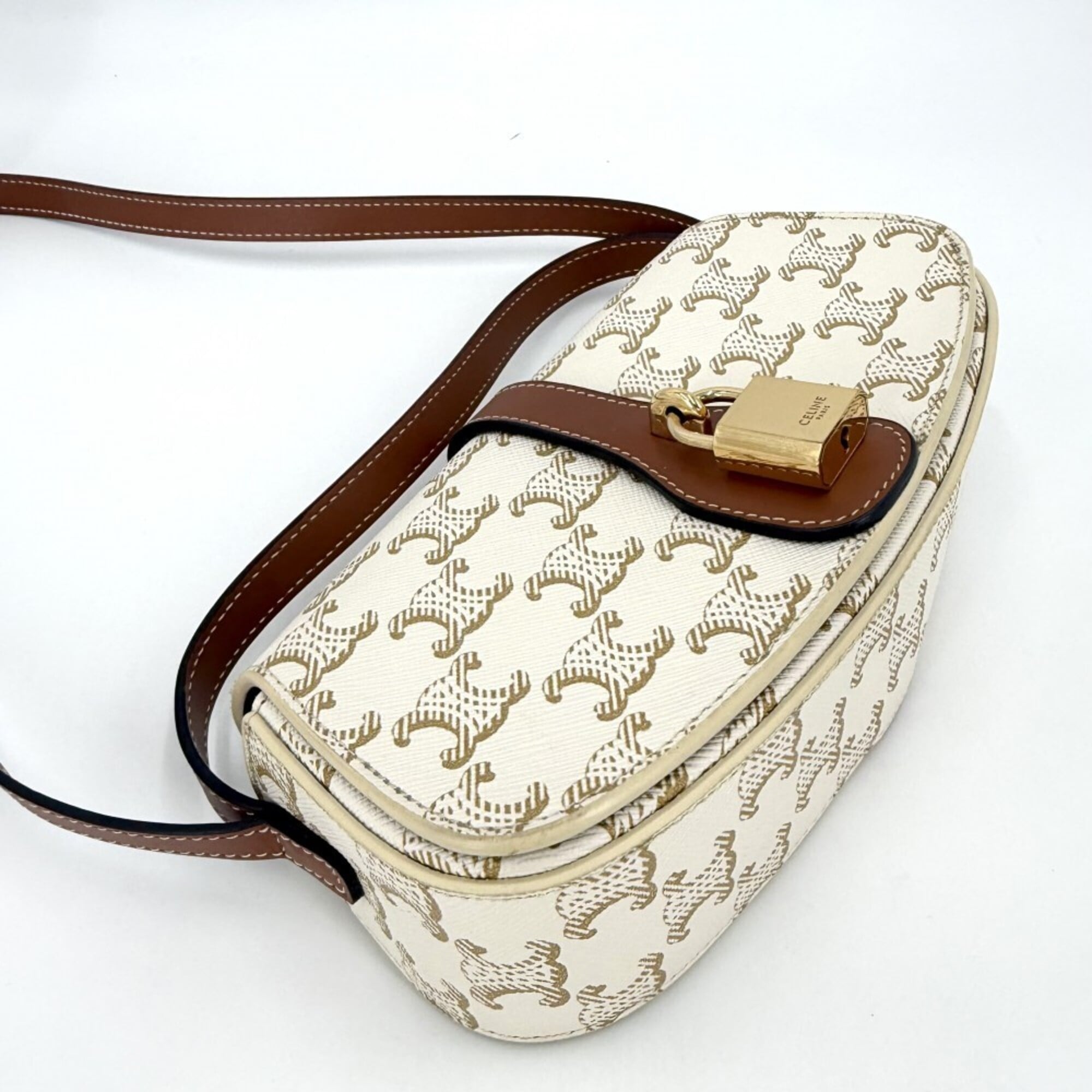 Celine Brown White Coated Canvas Shoulder Bag (Pre-Owned)
