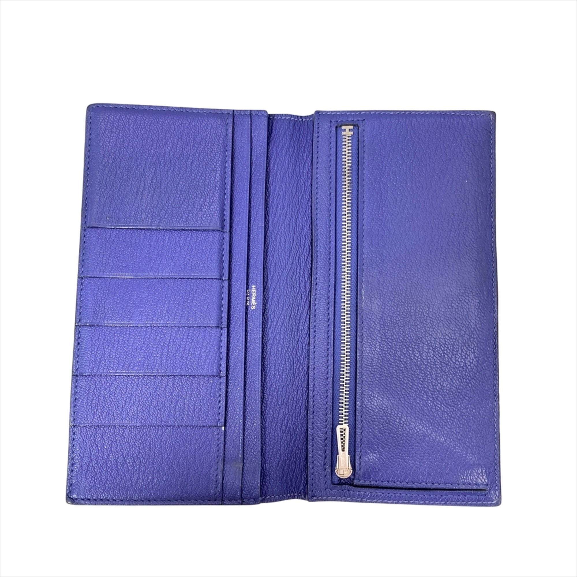 Hermes Blue Chevre Leather Long Wallet (Bi-Fold) (Pre-Owned)