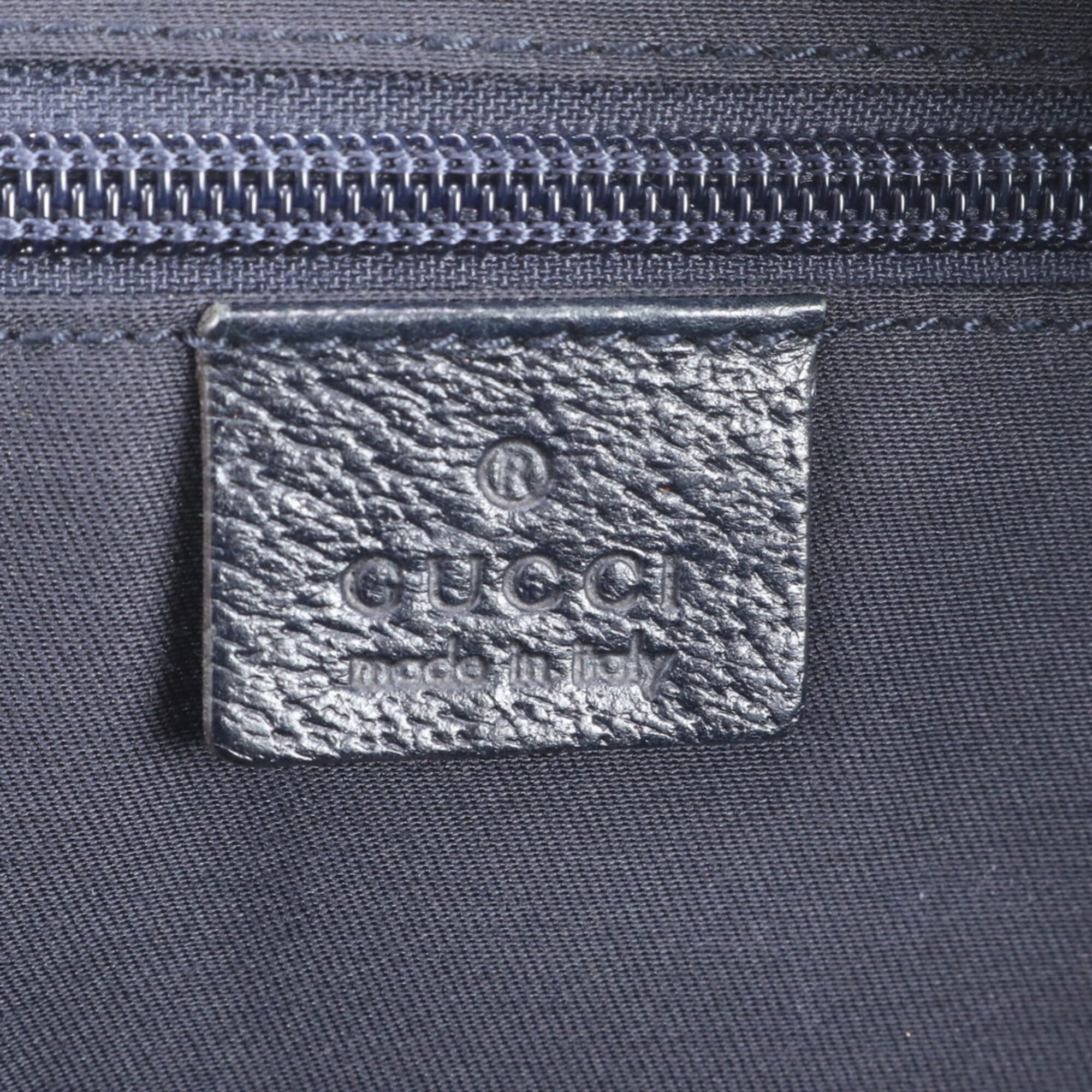 Gucci Beige Navy Leather Canvas Boston Bag Tote Bag (Pre-Owned)