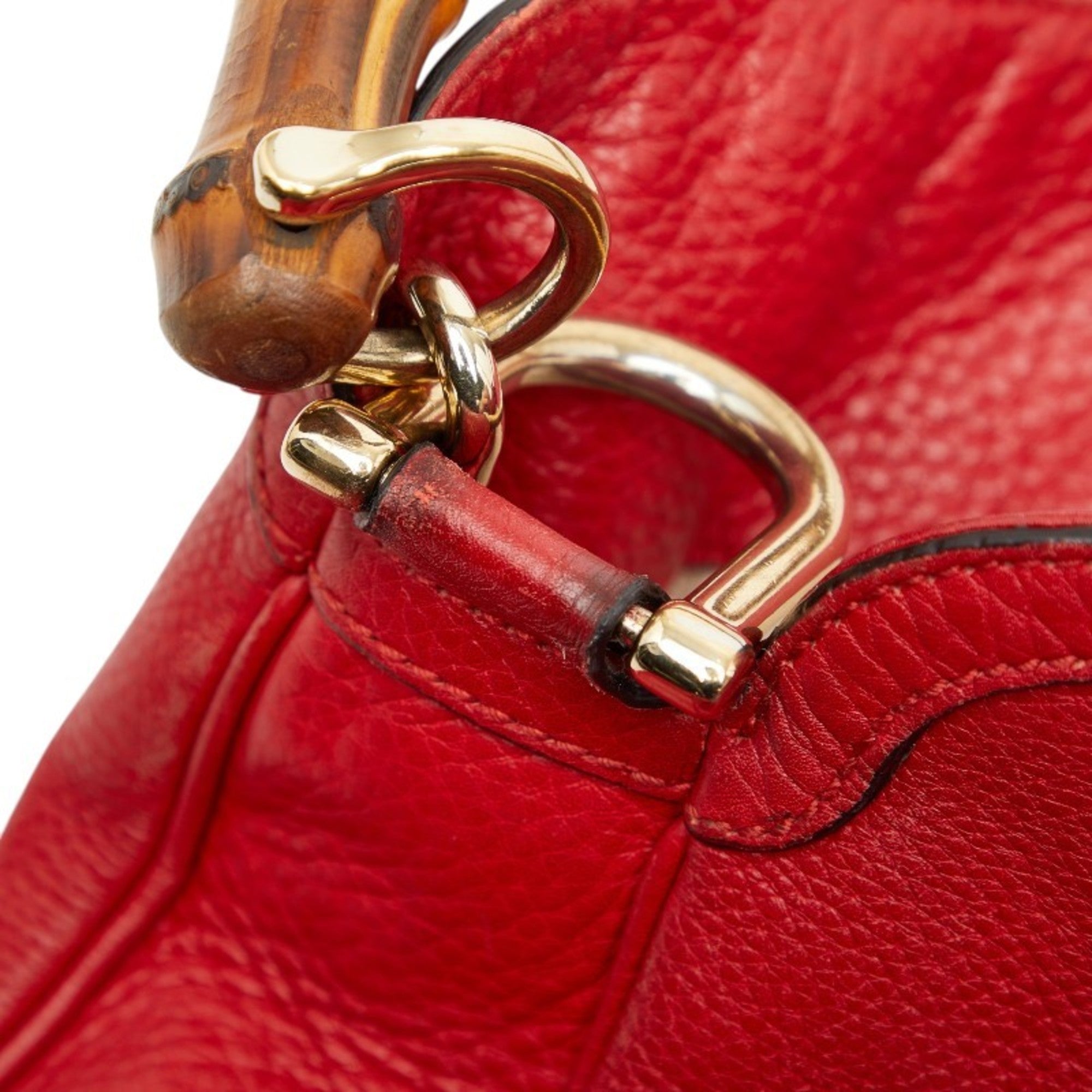 Gucci Bamboo Red Color Leather Handbag Shoulder Bag (Pre-Owned)