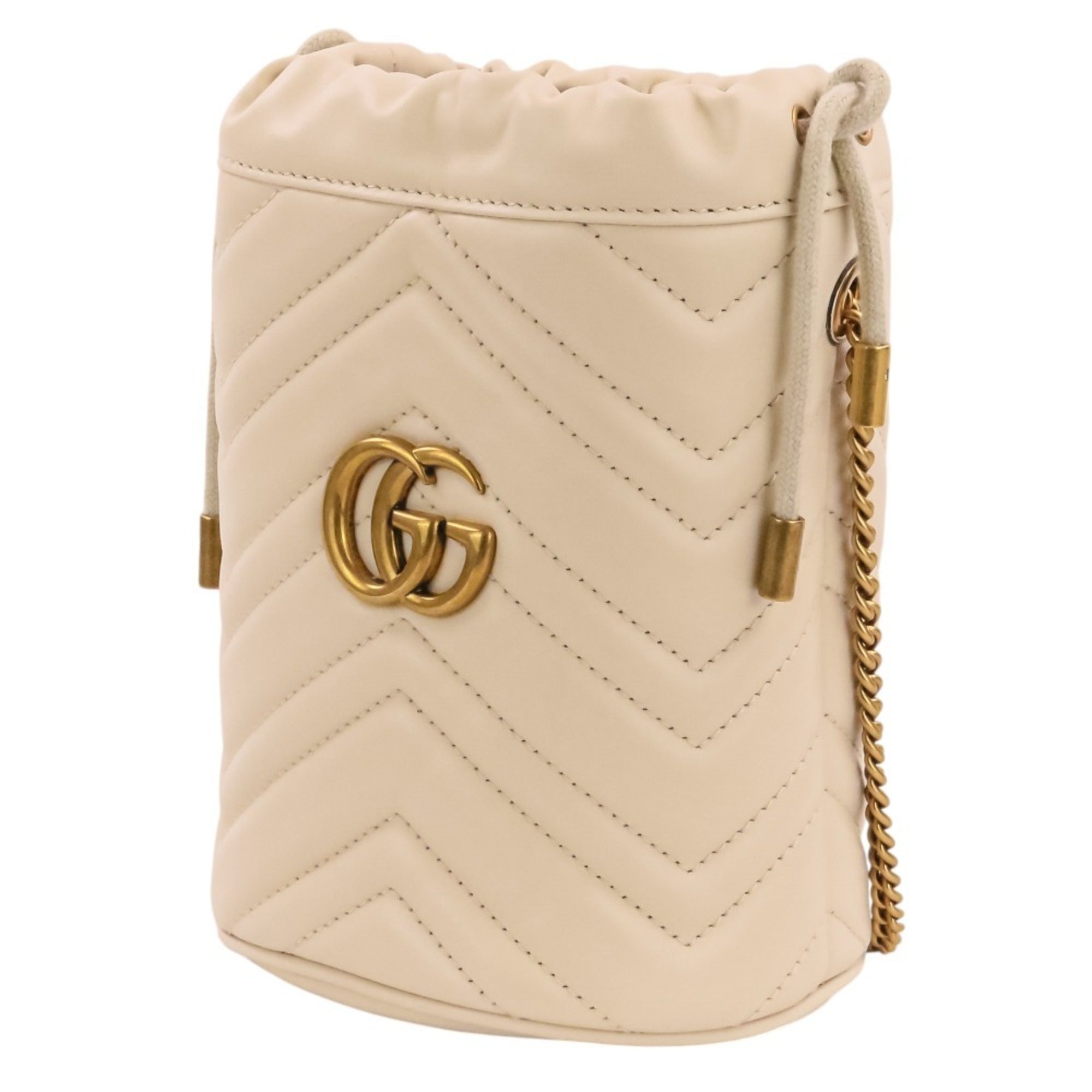 Gucci Gg Marmont Ivory Leather Shoulder Bag (Pre-Owned)