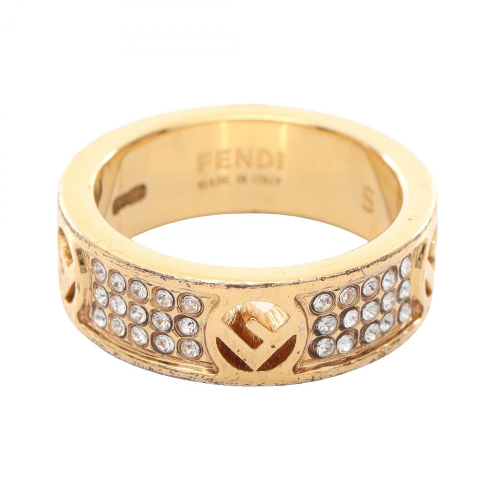 Fendi Gold Clear Gold Plating Rhinestone Band Ring (Pre-Owned)