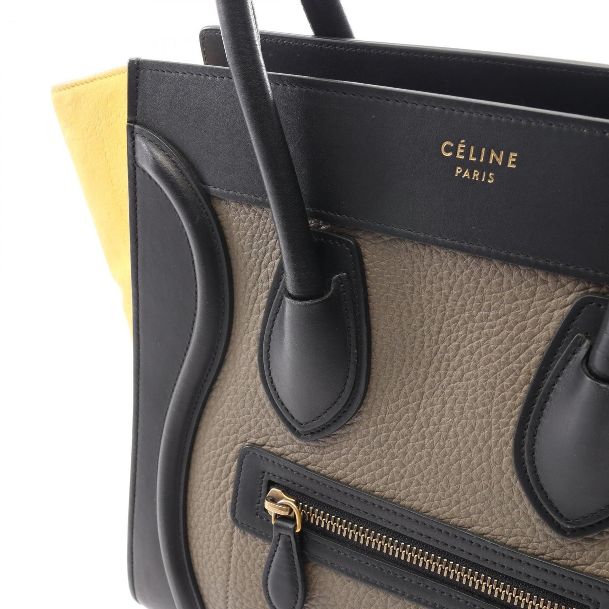 Celine Black Gray Yellow Leather Suede Handbag Tote Bag (Pre-Owned)